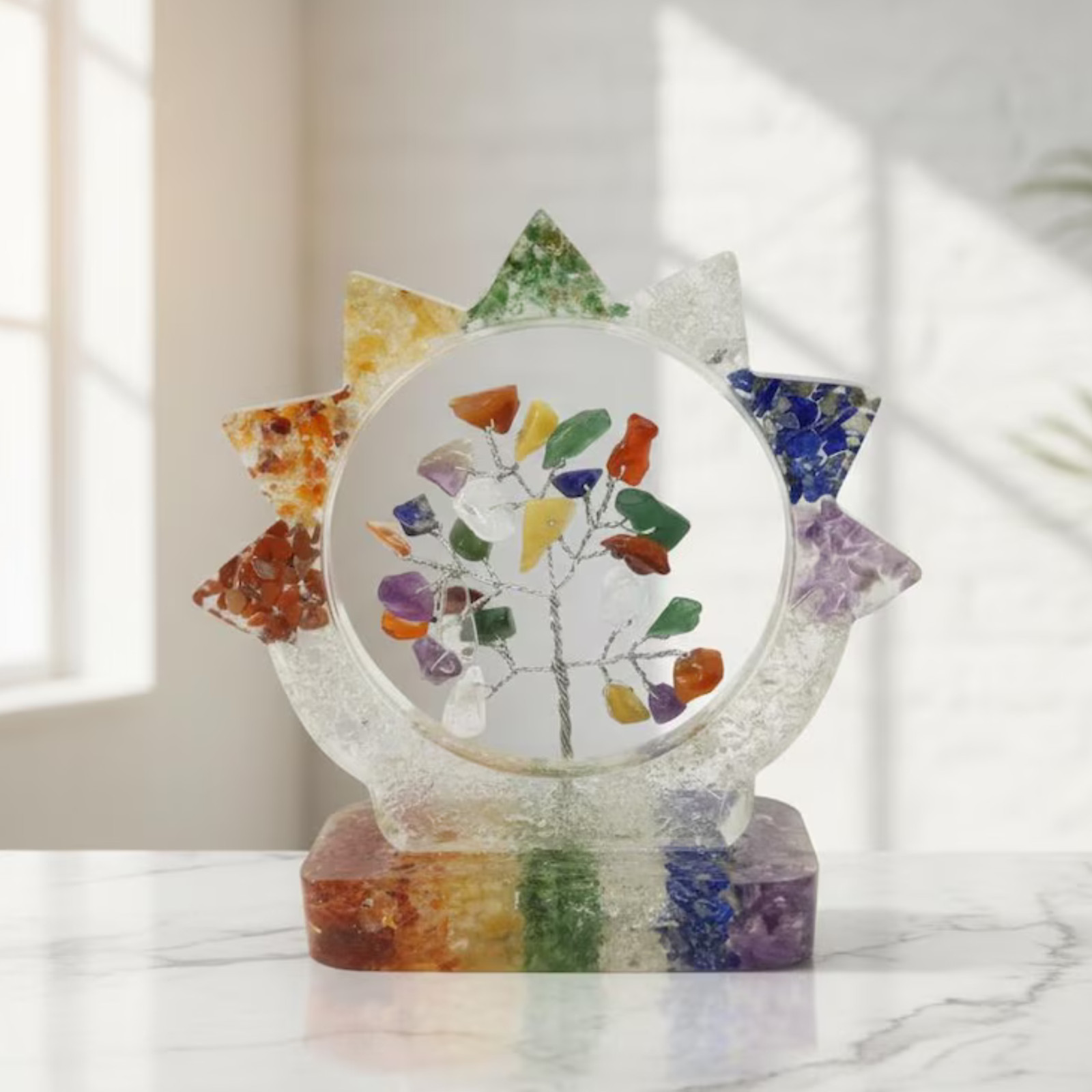 7 Chakra Healing Crystal Tree Sculpture, Spiritual Desk Decor, Energy Balancing