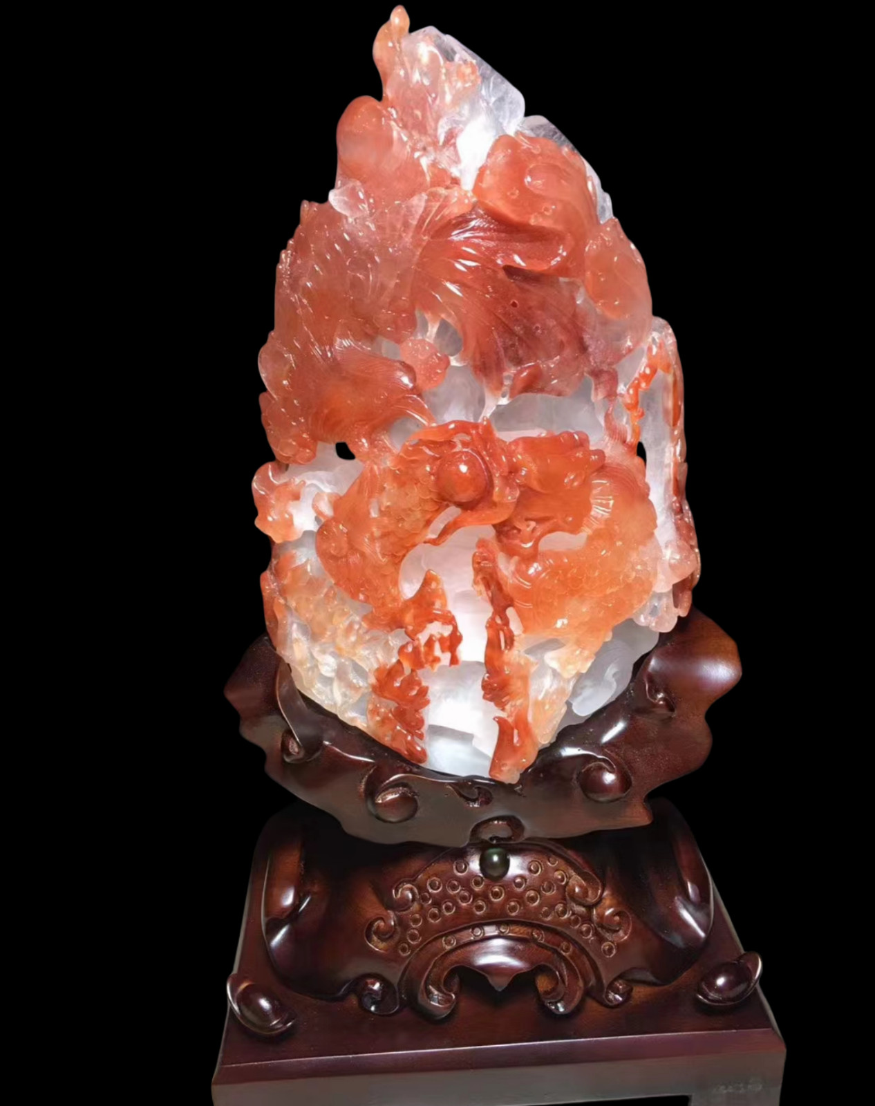 12LB Top Natural Red quartz crystal Dragon + Phoenix Carved Crystal skull Reiki