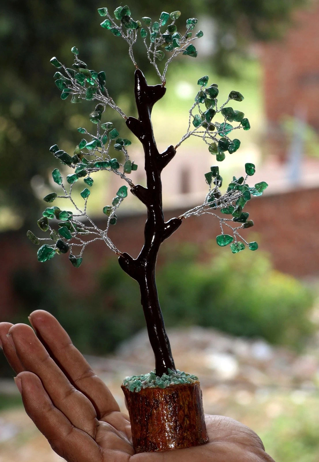 150+ Green Onyx Gemstones SIlver Branches Bonsai Money Tree Decor 8-9.5″ GW