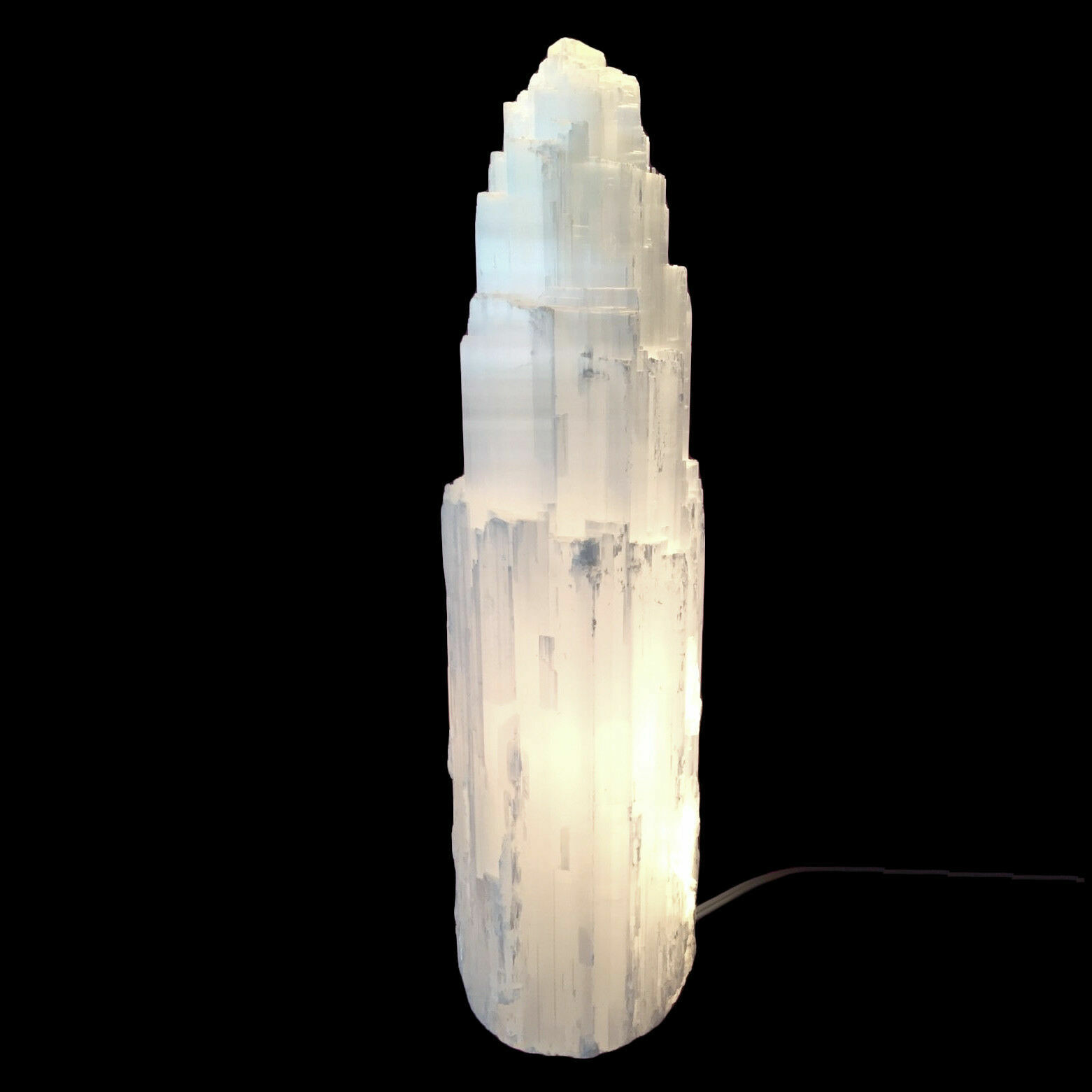 15 16 ” Extra Large Selenite Tower Lamp White Natural Crystal Light LED Cord XL