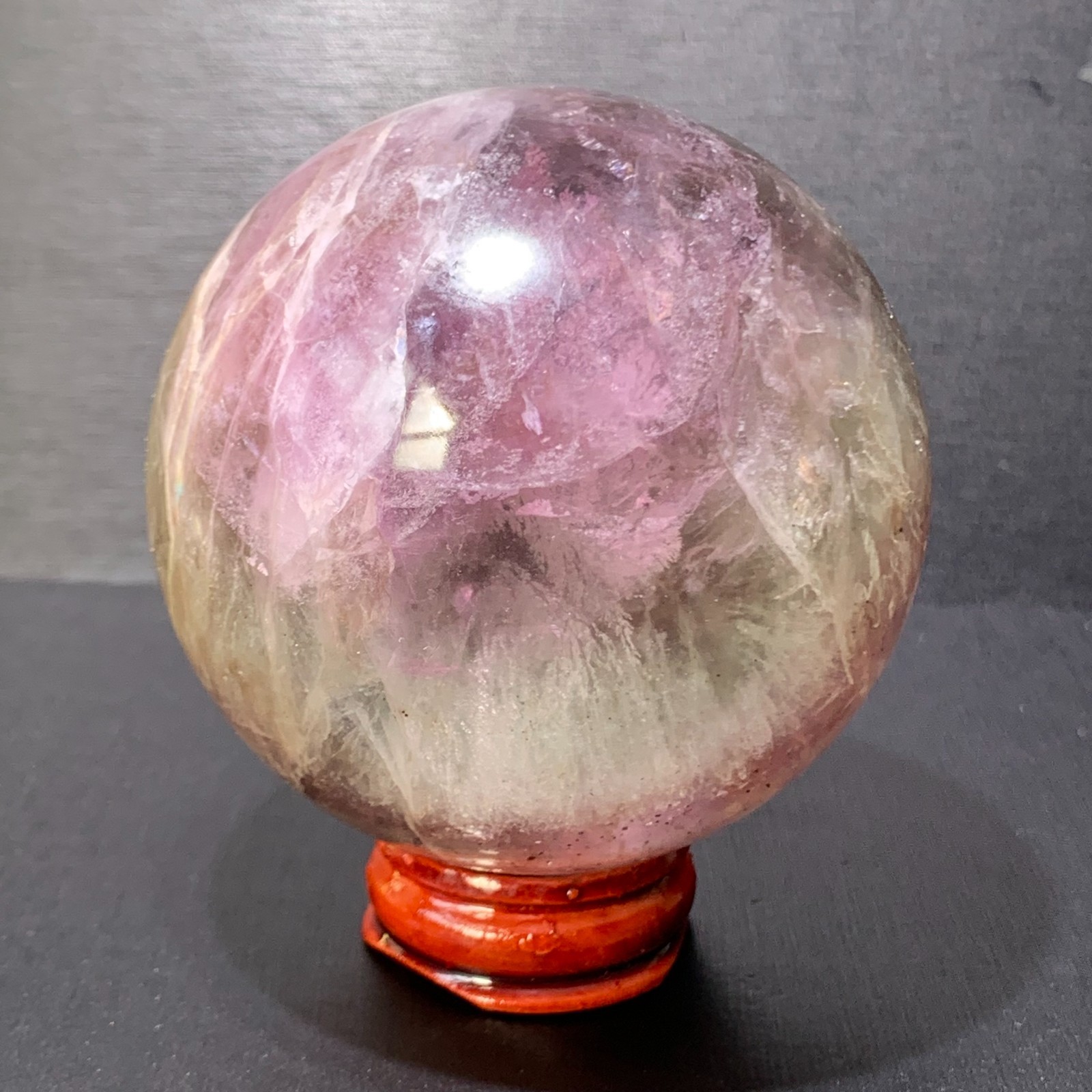 508g Natural Fluorite ball Colorful Quartz Crystal Gemstone Healing + Stand