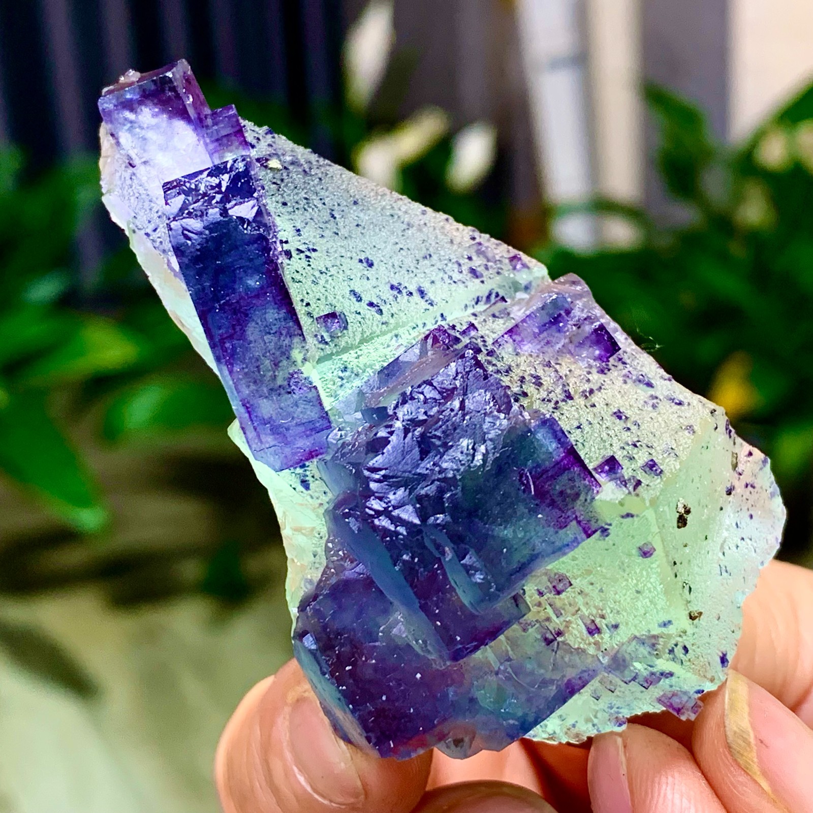 86G Rare transparent green purple cubic Zhejiang fluorite mineral sample