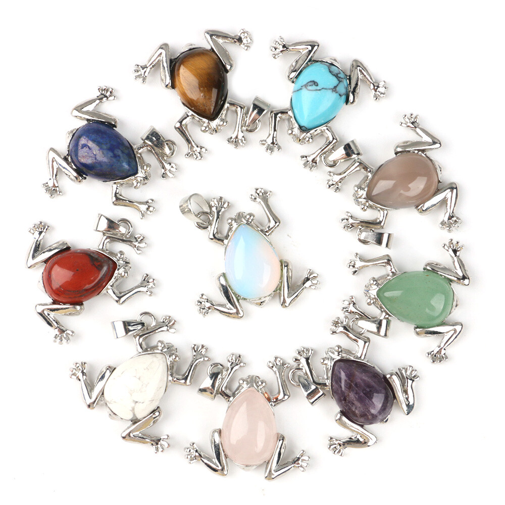 Mini Chakra Crystal Frog Pendants Bead Quartz Stone Energy Amulet Reiki Healing