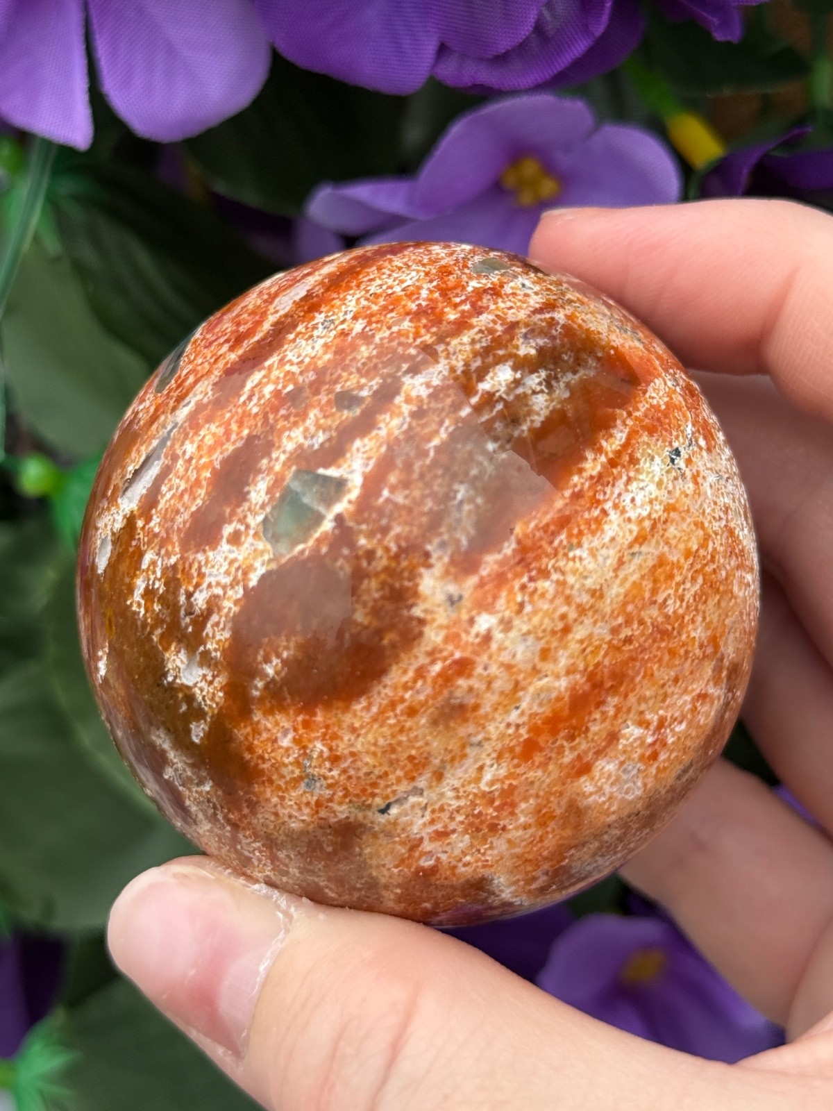 Blue Apatite in Sunstone Crystal Sphere USA NEW