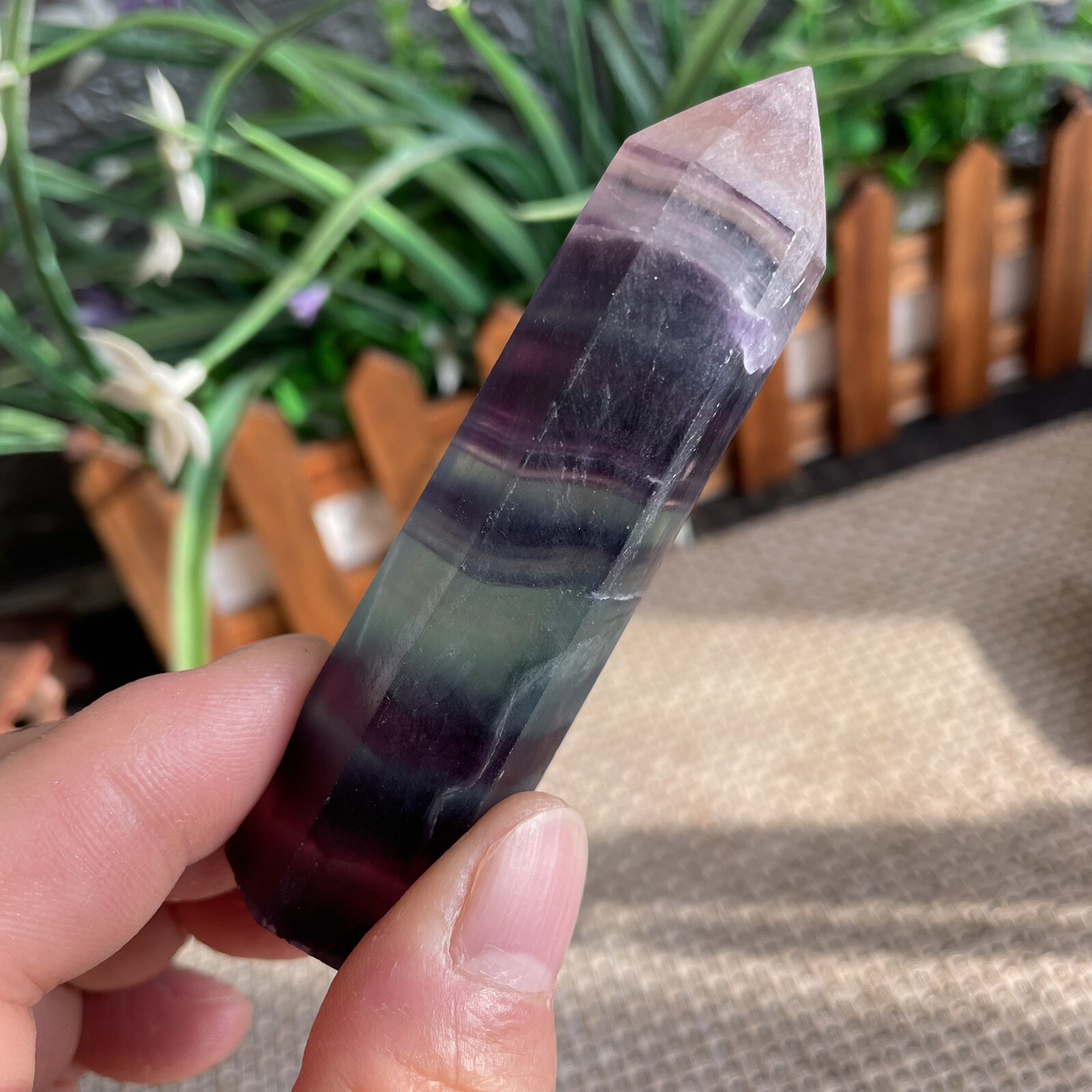83g Natural Color Fluorite Point Quartz Crystal Healing WandReiki Stonec A9752