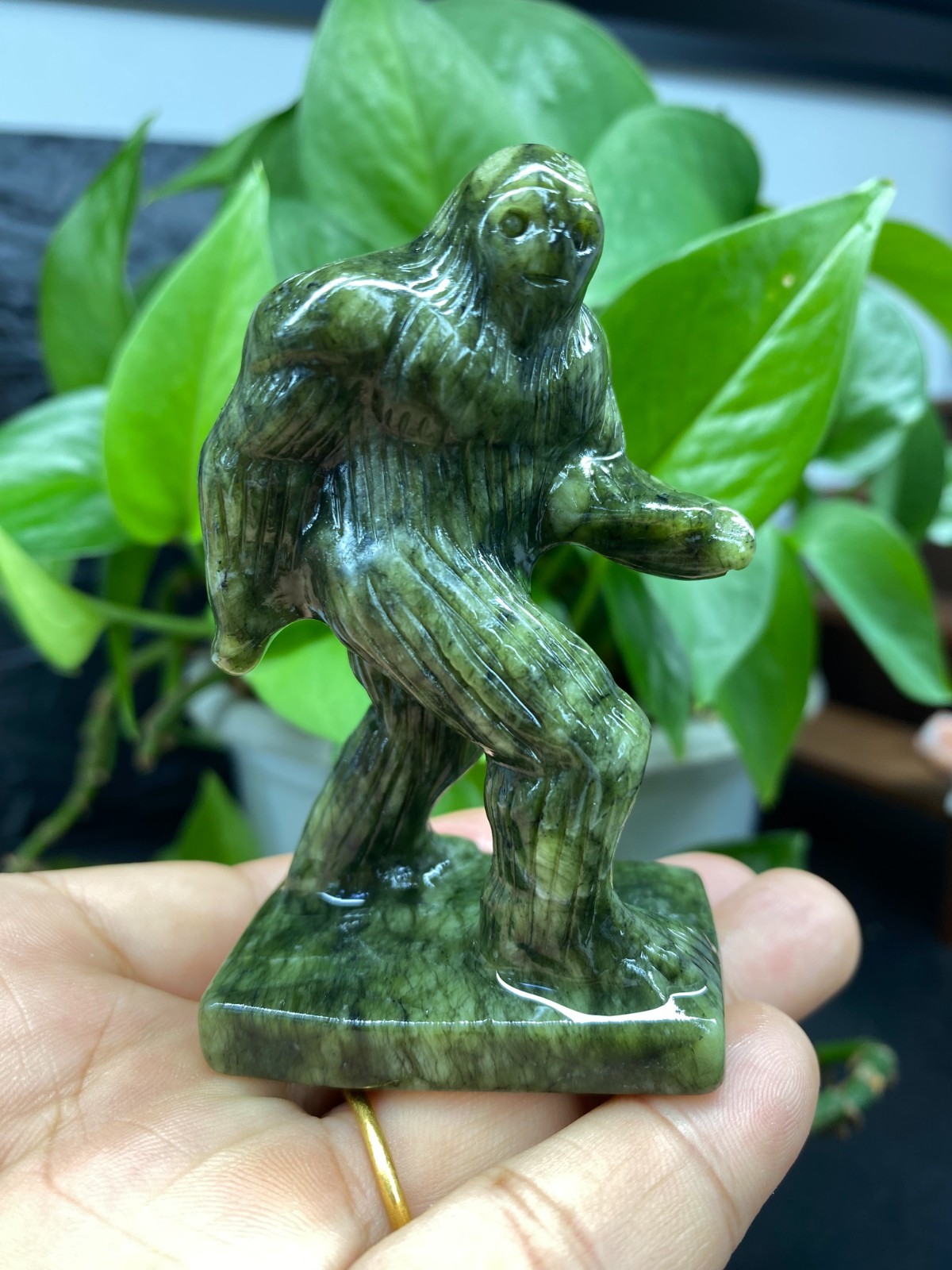 3” Natural Green Jade Sasquatch skull carved quartz crystal Reiki healing 1pc
