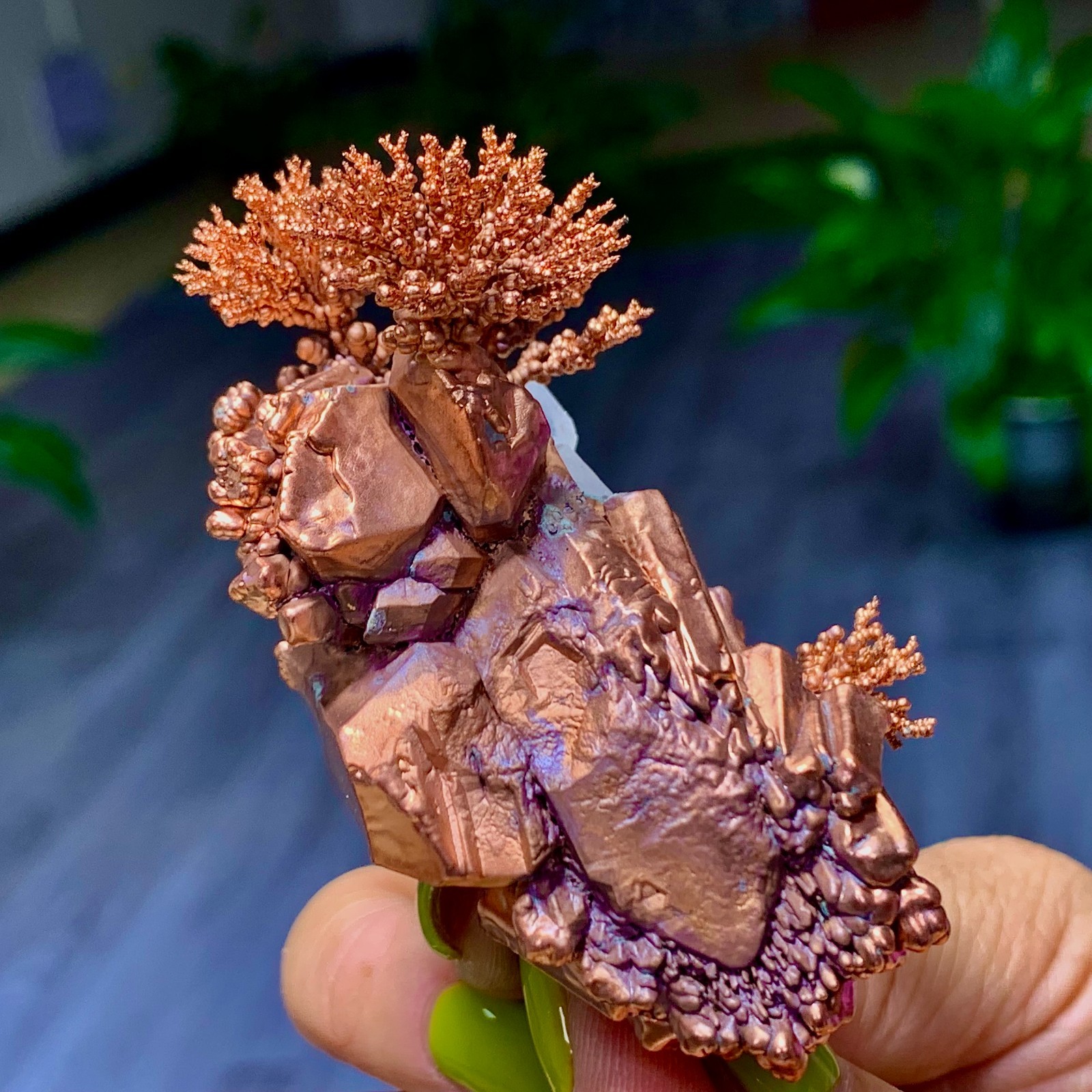 115G Rare iridescent Native Copper with white quartz crystal mineral-symbiosis