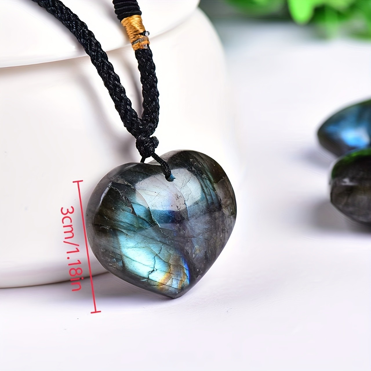 Labradorite Heart Shape Pendant Quartz Crystal Necklace Healing Lover Gift