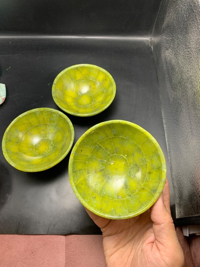 Serpentine Bowl Handmade 4inch 3 Bowl Natural Stone A+++