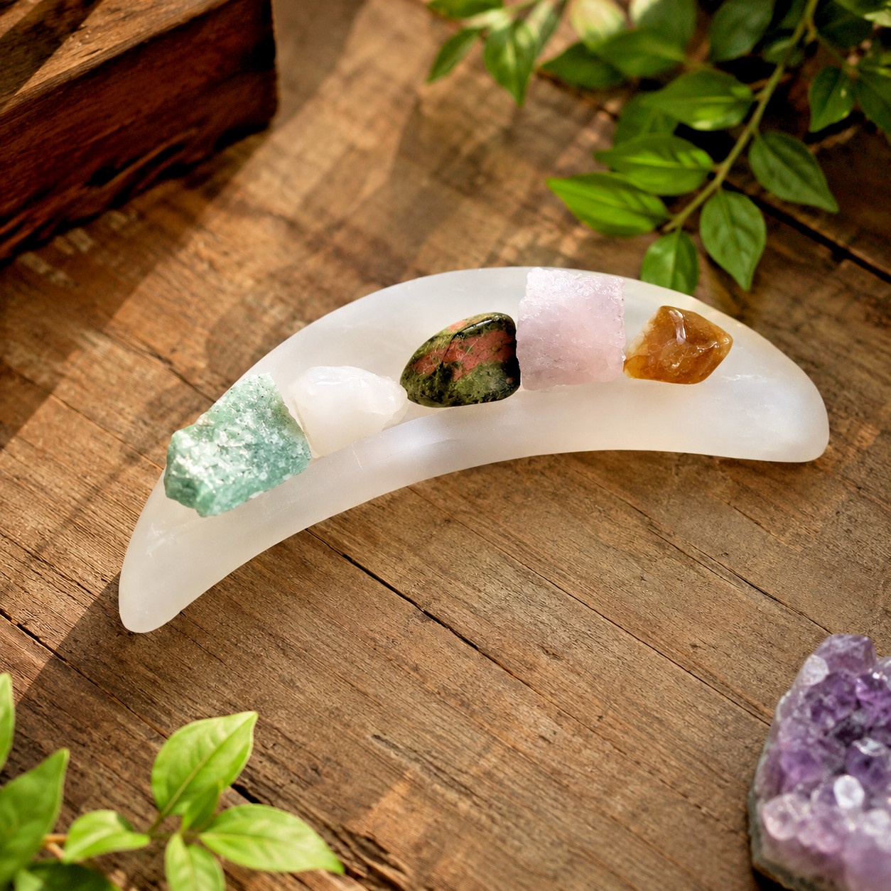 Selenite Moon Bowl Crystal Cleansing Charging Plate Trinket Jewelry Dish Decor