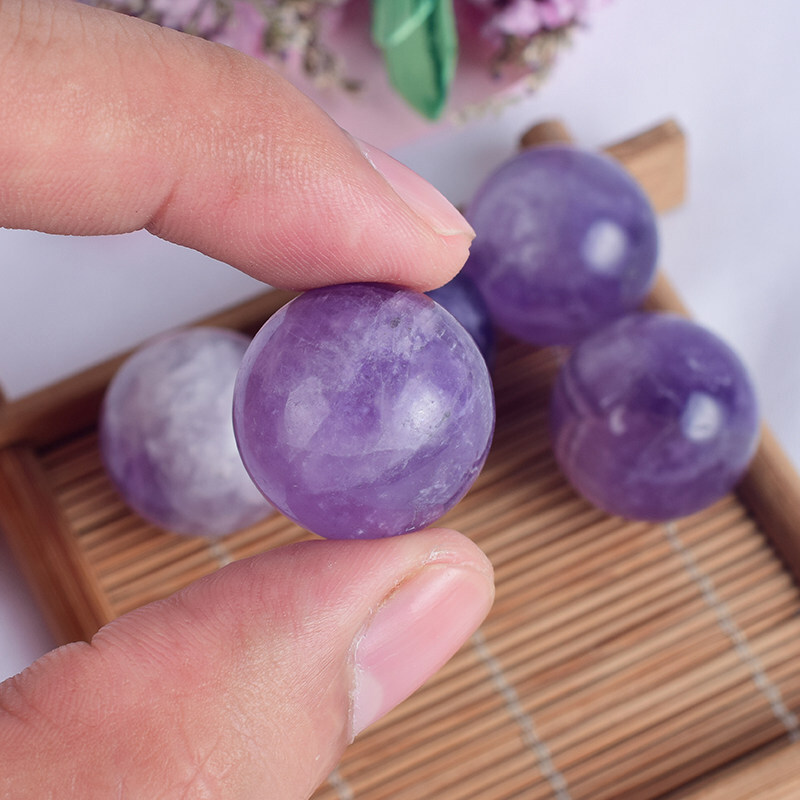 5Pcs 35mm Raw Natural Amethyst Ball Quartz Crystal Sphere Energy Decor W/ Stand
