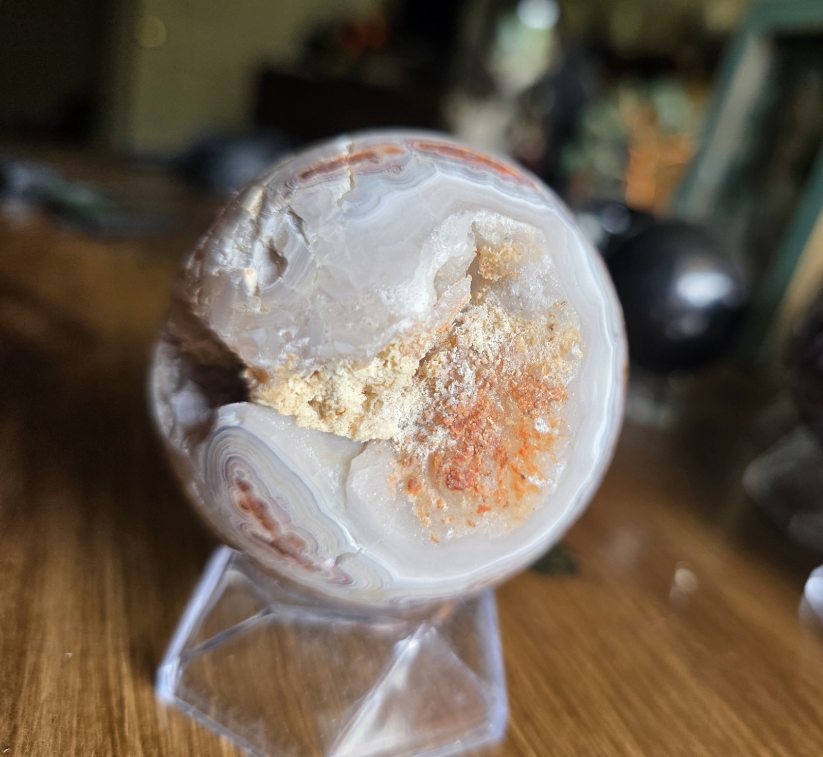 Mexican Crazy Lace Agate Crystal Sphere 61mm with Stand