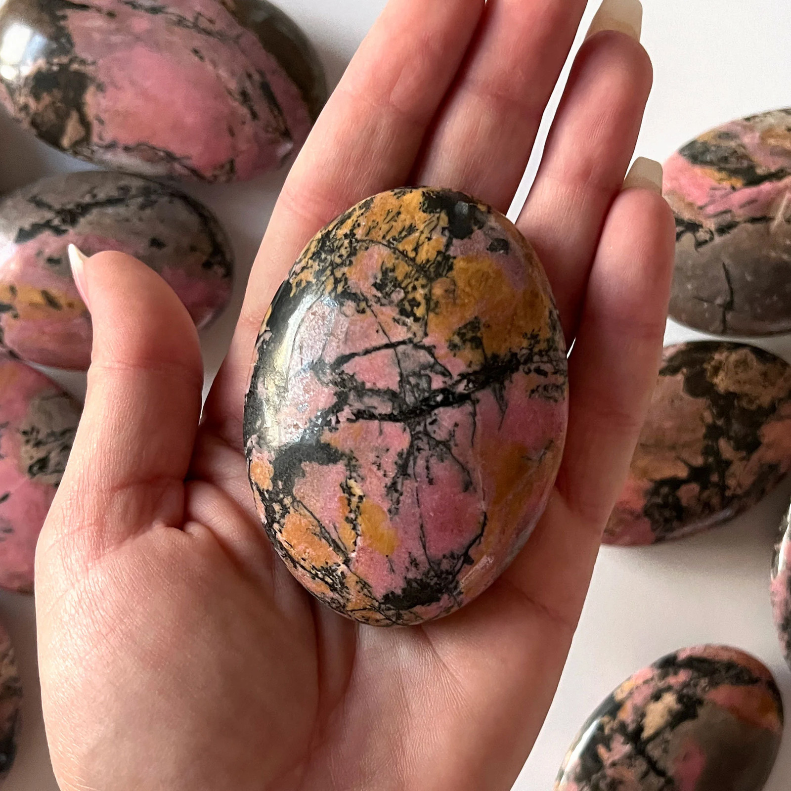 CHOOSE YOUR OWN Rhodonite Palm Stone | Emotional Balance | Heart Healing | Fear
