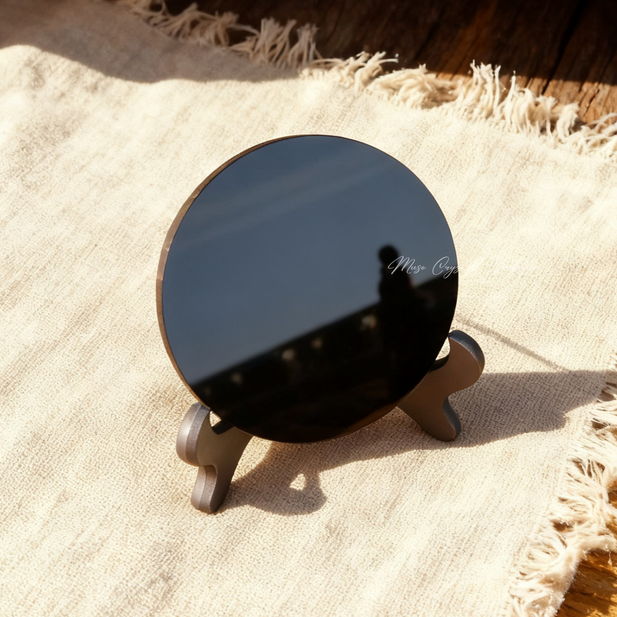 Black Obsidian Scrying Mirror Polished Healing Crystal Spiritual Decor Gift 1Pc
