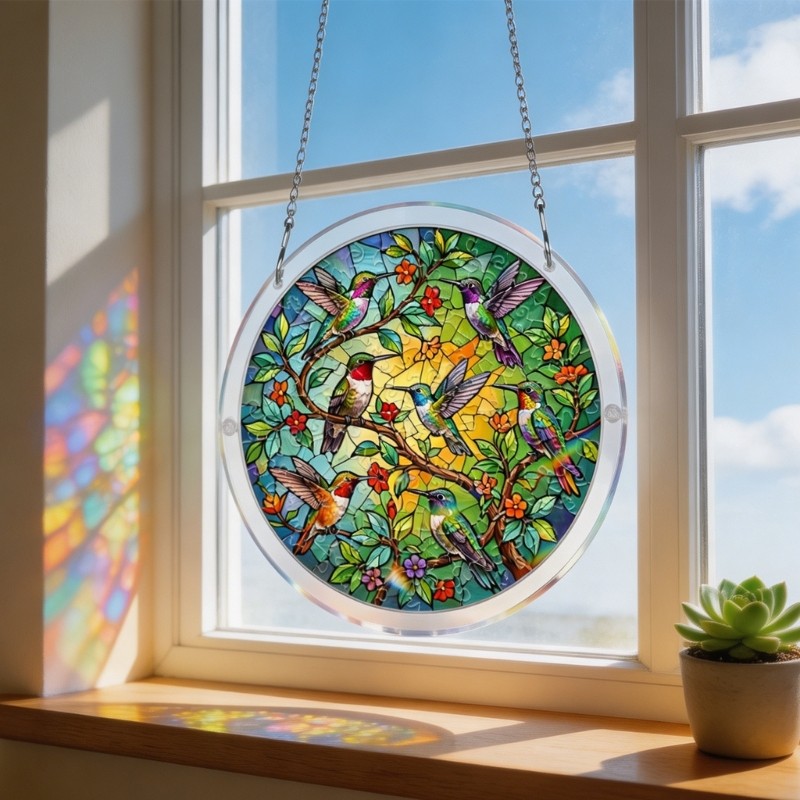 Creative Acrylic Puzzle Sun Catcher With Metal Chain Multiple Pattern Optional