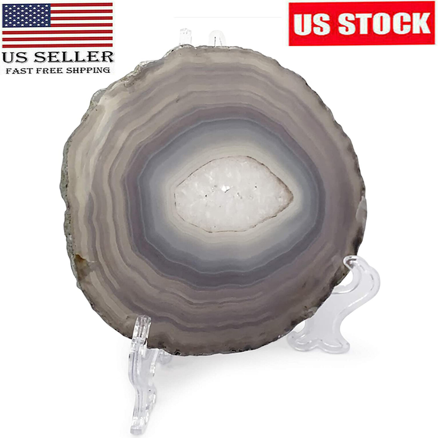 Bedrock Natural Grey Agate Slice Coasters Display Table Round Geode Decor 5″-6″