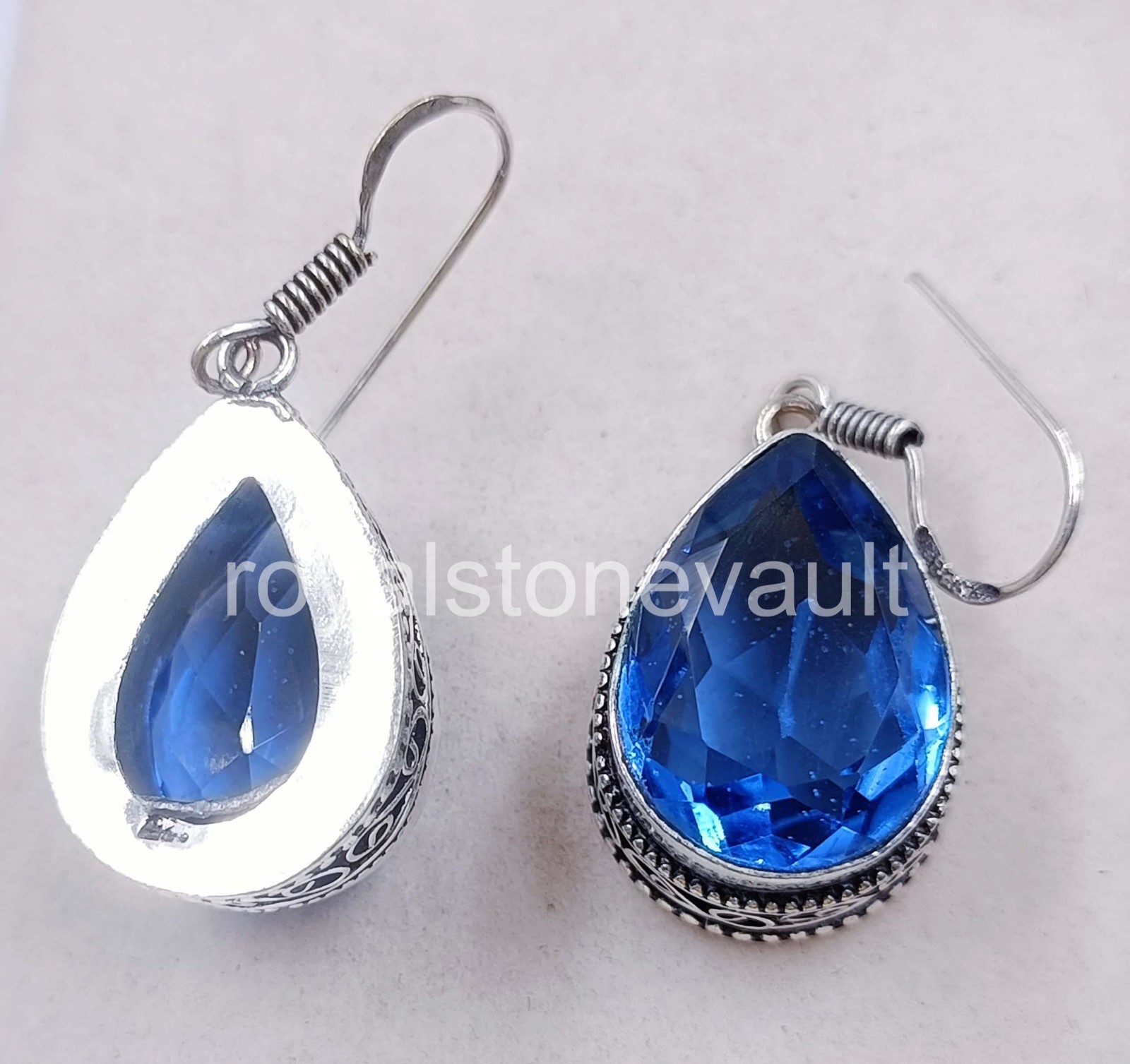 74.85 Ct Pear Cut Blue Sapphire Earrings 925 Solid Silver IGL Certified 6JDZ