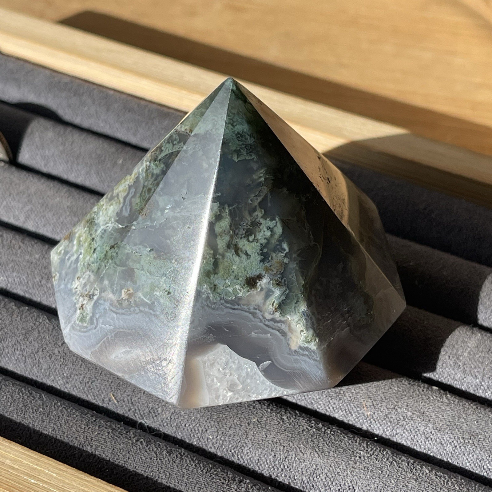 Natural Green Moss Agate Diamond w/ Chalcedony Quartz • Crystal Stone Home decor