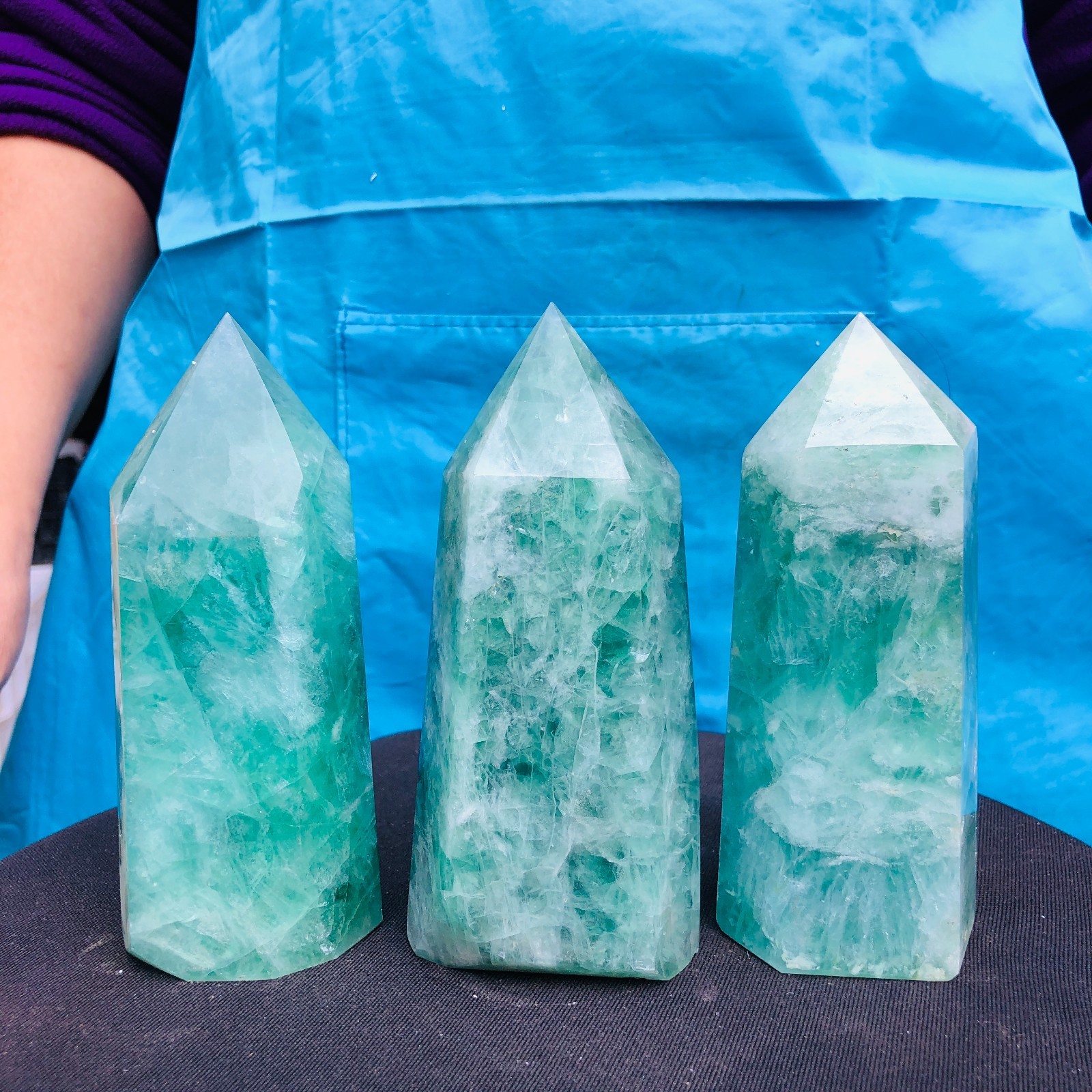 4.88LB 3Pcs Natural Colourful Fluorite Obelisk Quartz Crystal Tower Healing