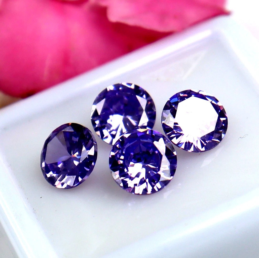 5-6 Ct GGI Certified Natural Purple Amethyst Round Cut Loose Gemstone ,4 Pcs