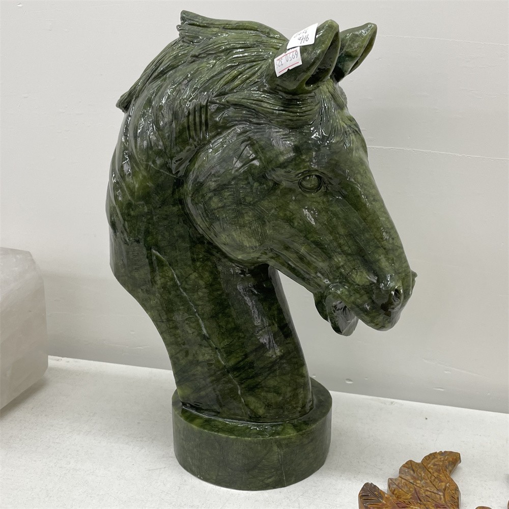 22.9LB 13.1″Large Natural Xiuyan Jade Horse Head Crystal Quartz Carve Reiki Gift