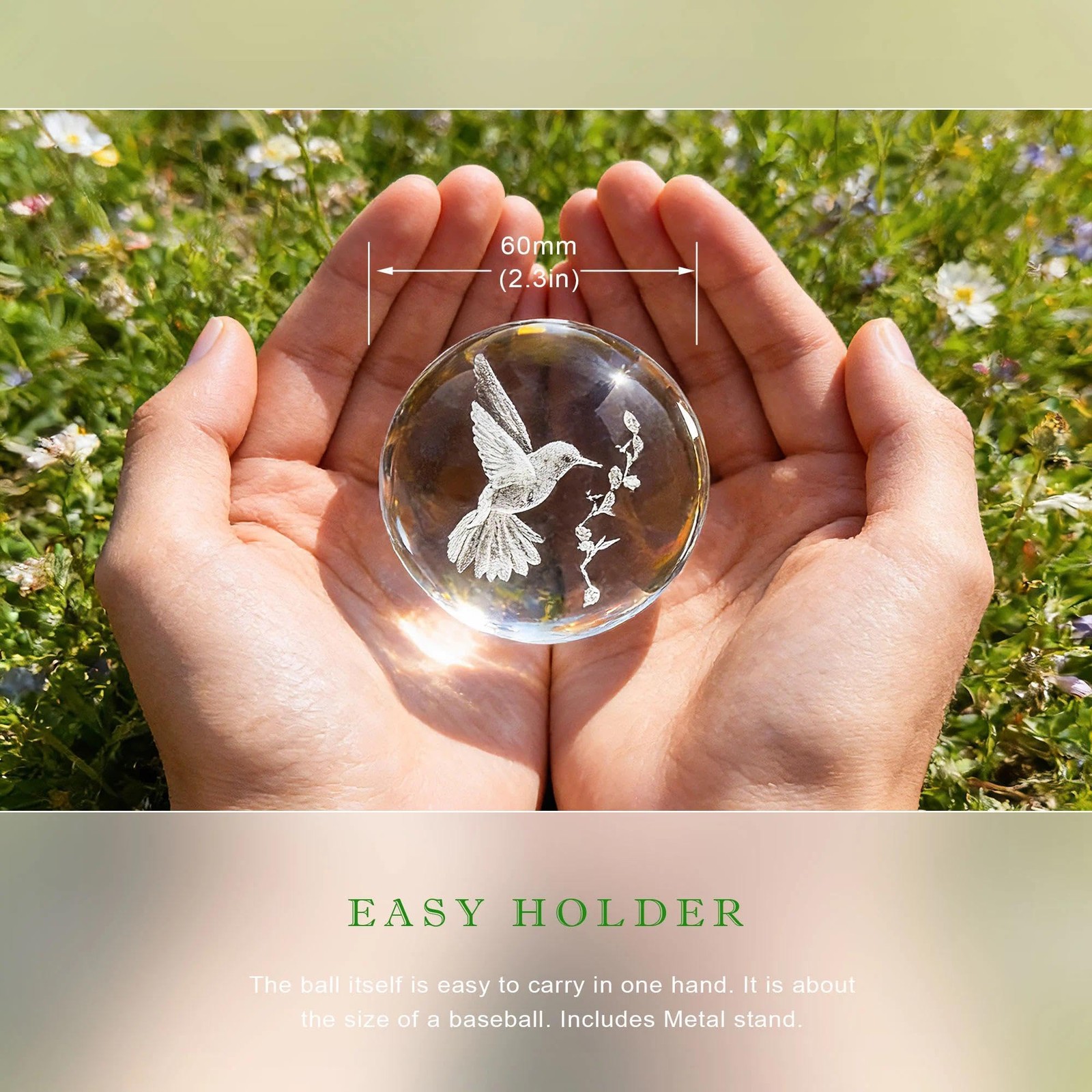 HDCRYSTALGIFTS 3D Hummingbird Crystal Ball 60mm – Laser 2.36inch, Clear