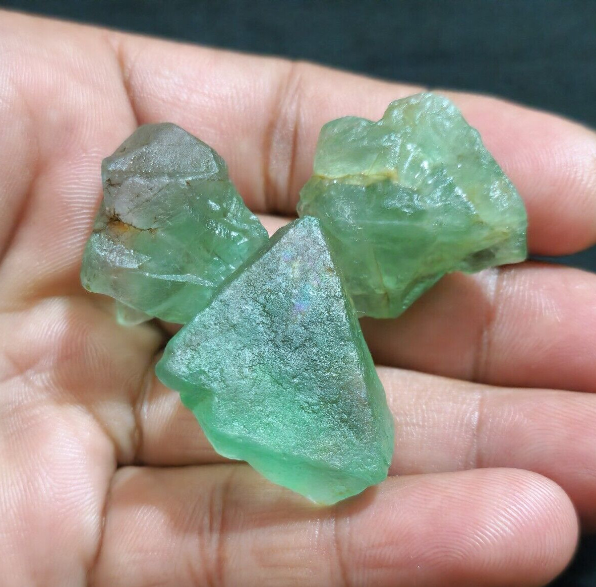 245 Crt Excellent Top Green Fluorite Raw 3 Pcs Lot Size 30-32 MM Loose Gemstone