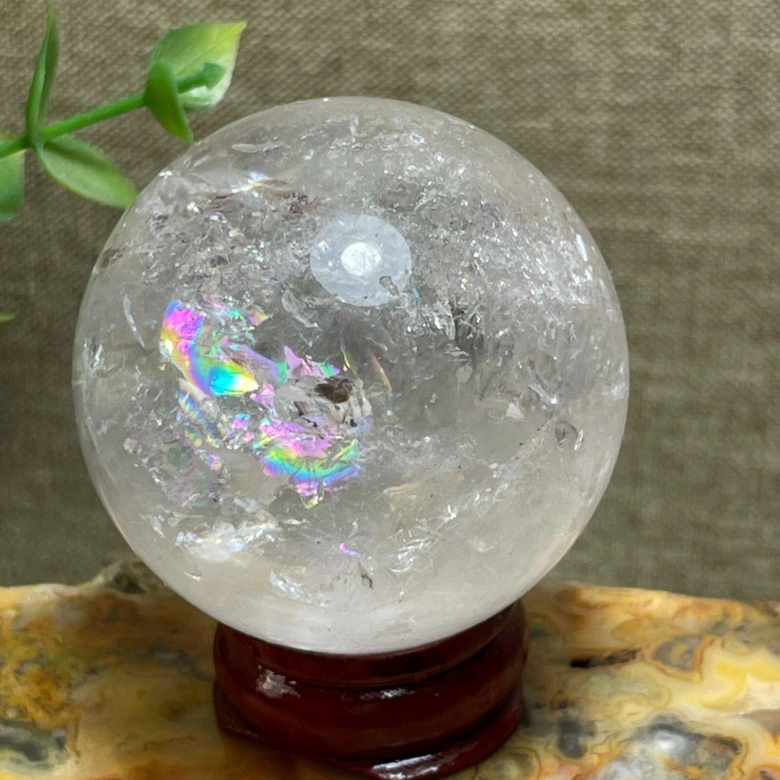 Natural White Crystal Clear Quartz Crystal Sphere Ball Healing rainbow 41mm A6