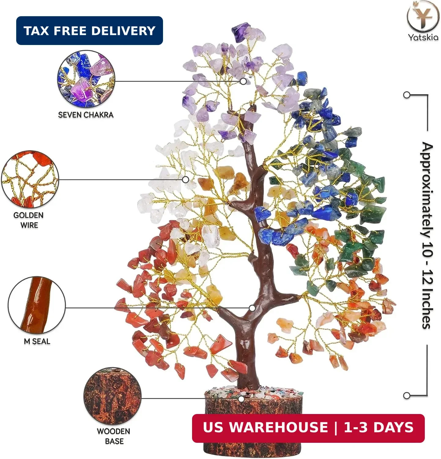 YATSKIA 7 Chakra Tree of Life – Crystals and Healing Stones | Birthday Gifts | C
