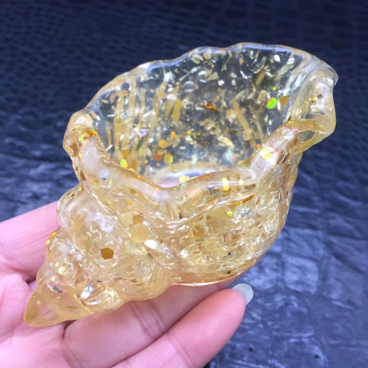 Natural Citrine Quartz Crystal Resin Conch Bowl Healing Decoration Reiki 1Pc
