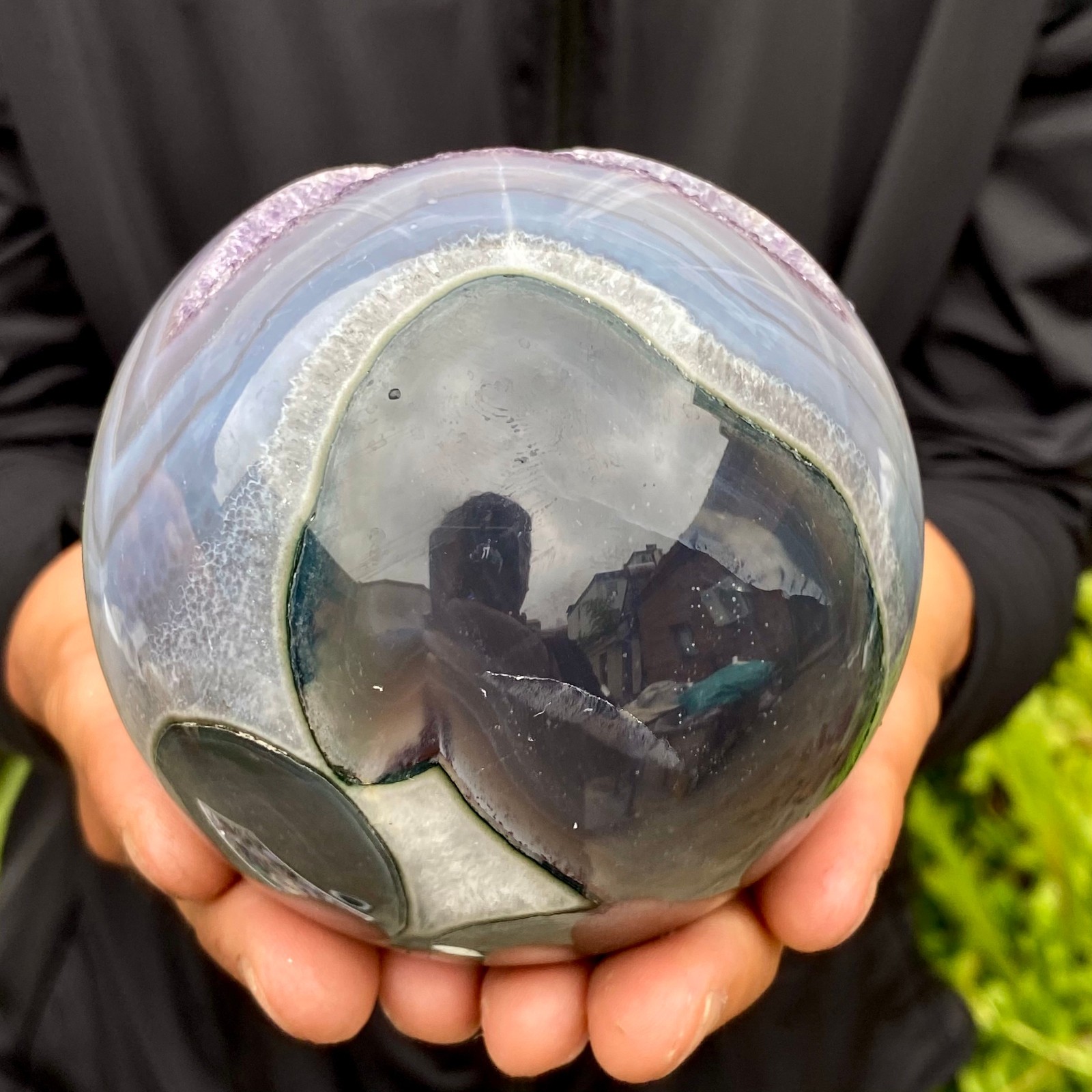 2.06LB Natural Amethyst Agate Ball Quartz Crystal Sphere reiki healing gem