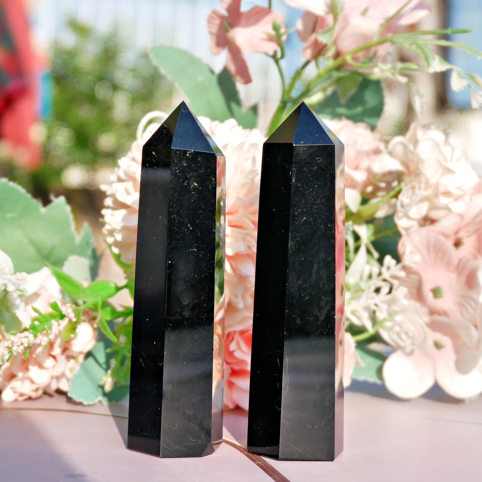 Black Obsidian Crystal Point Obelisk 3″ Natural Volcanic Glass Tower Healing 1PC
