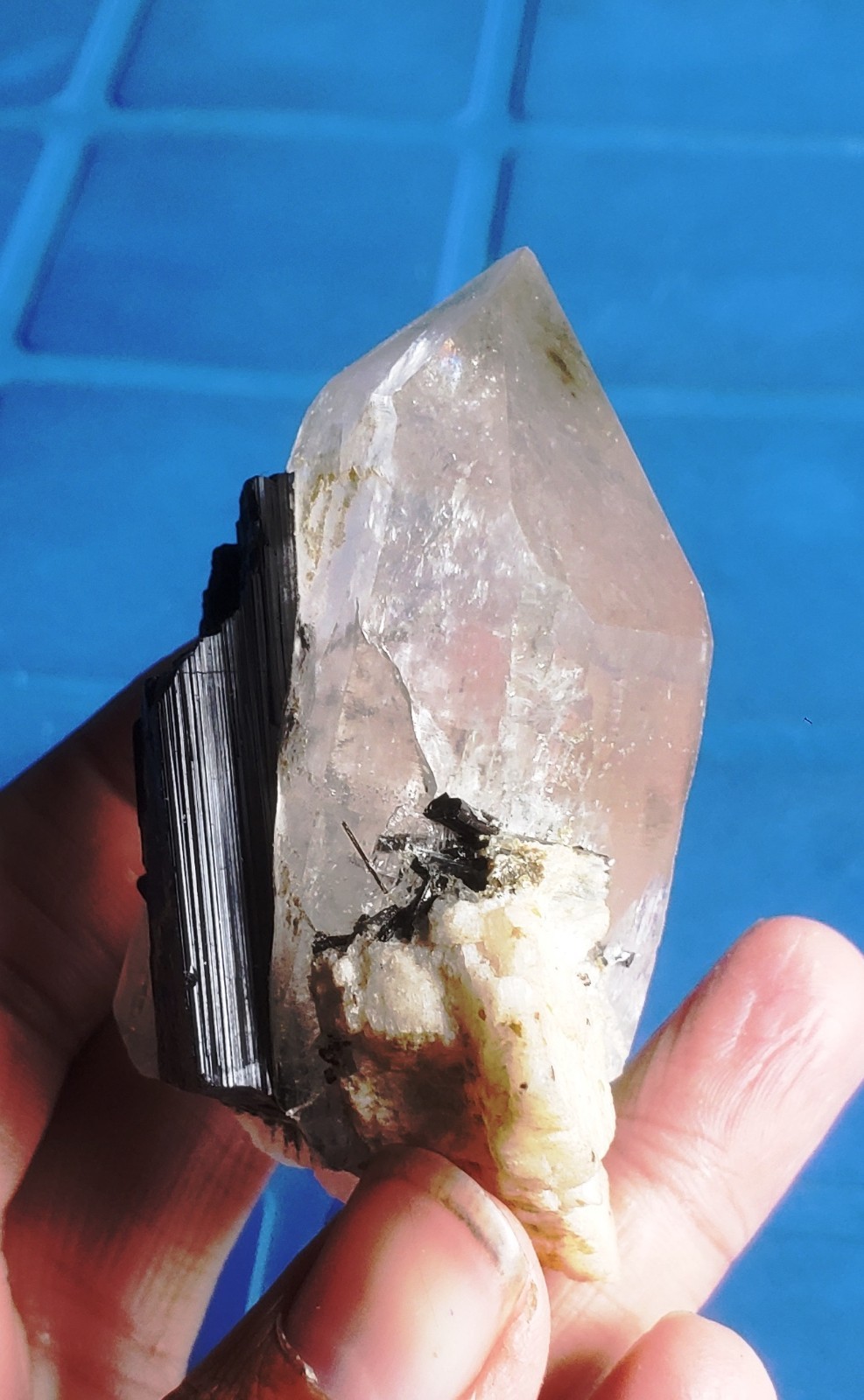 Unique Black Terminated diamond Shape Quartz Crystal with Tourmaline Specimen