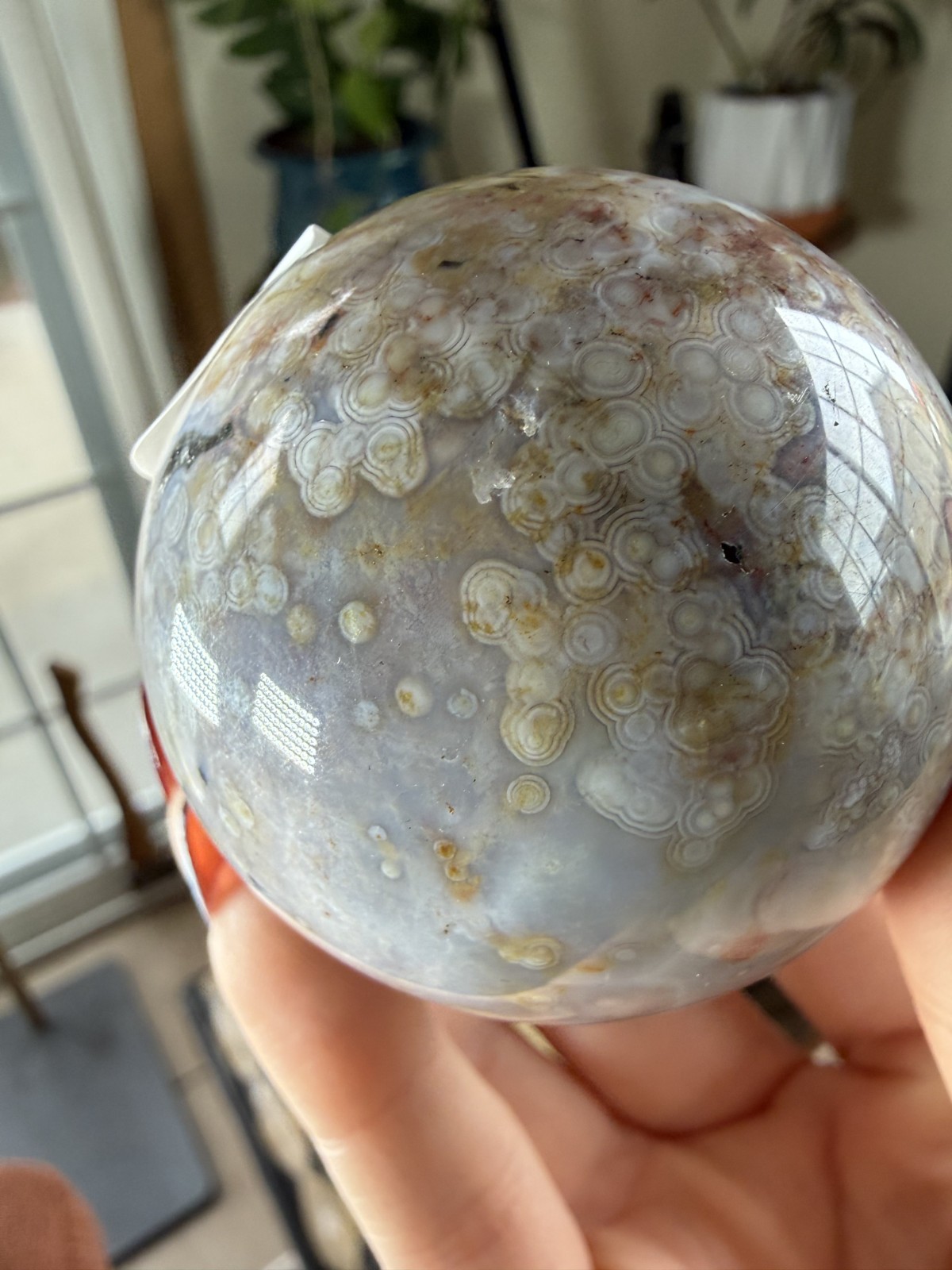 8th Vein Ocean Jasper Sphere – Pink, Green & White Orbs – 7.09 oz