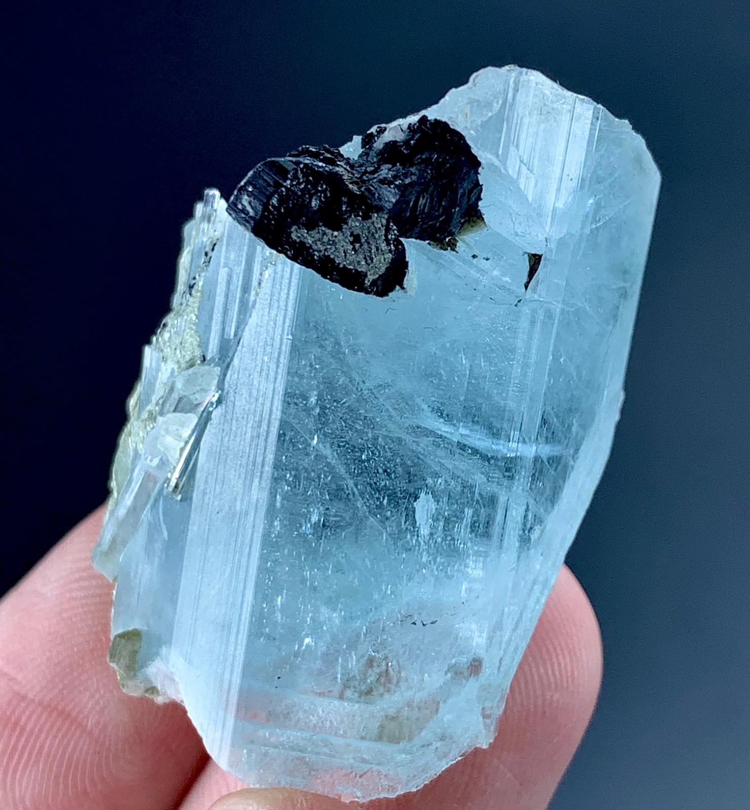 118 Carat Aquamarine Crystal with Black Tourmaline Specimen From Skardu Pakistan