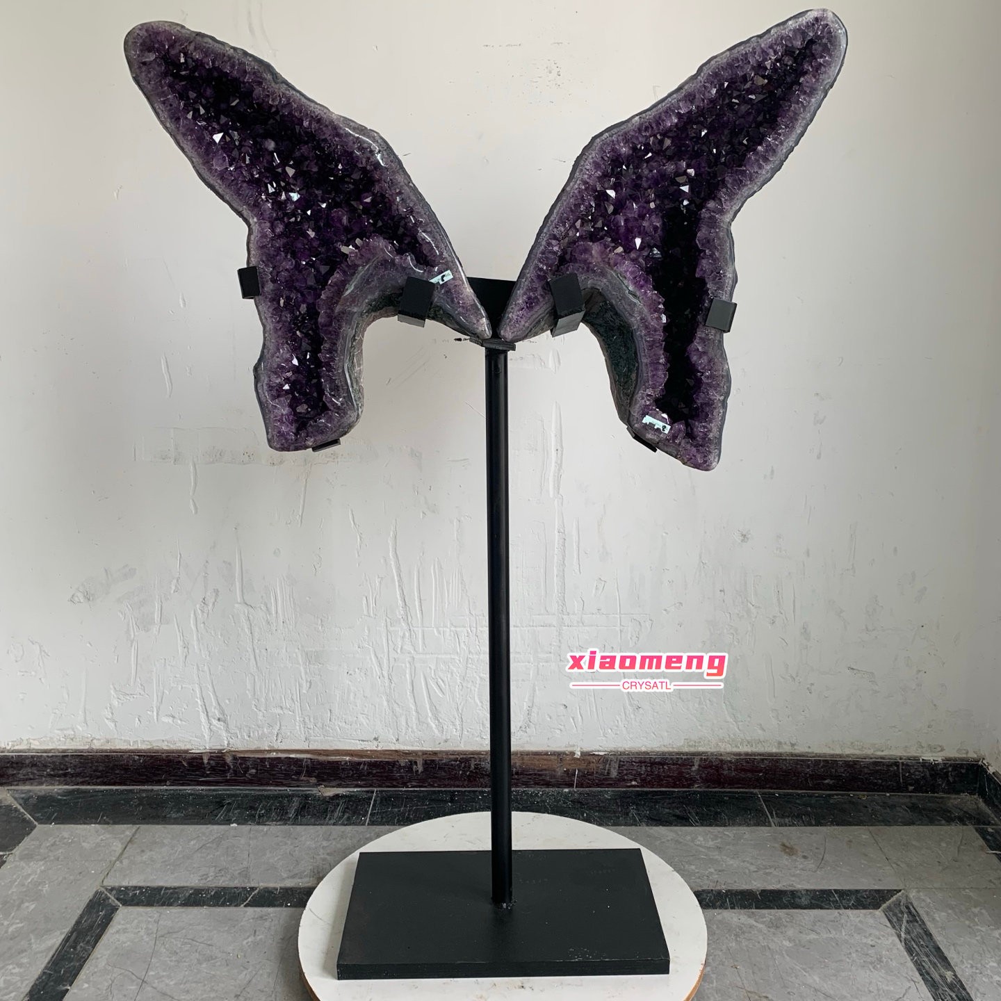 81LBNatural Brazilian Amethyst Angel Wings Hand Carved Crystal Ornament