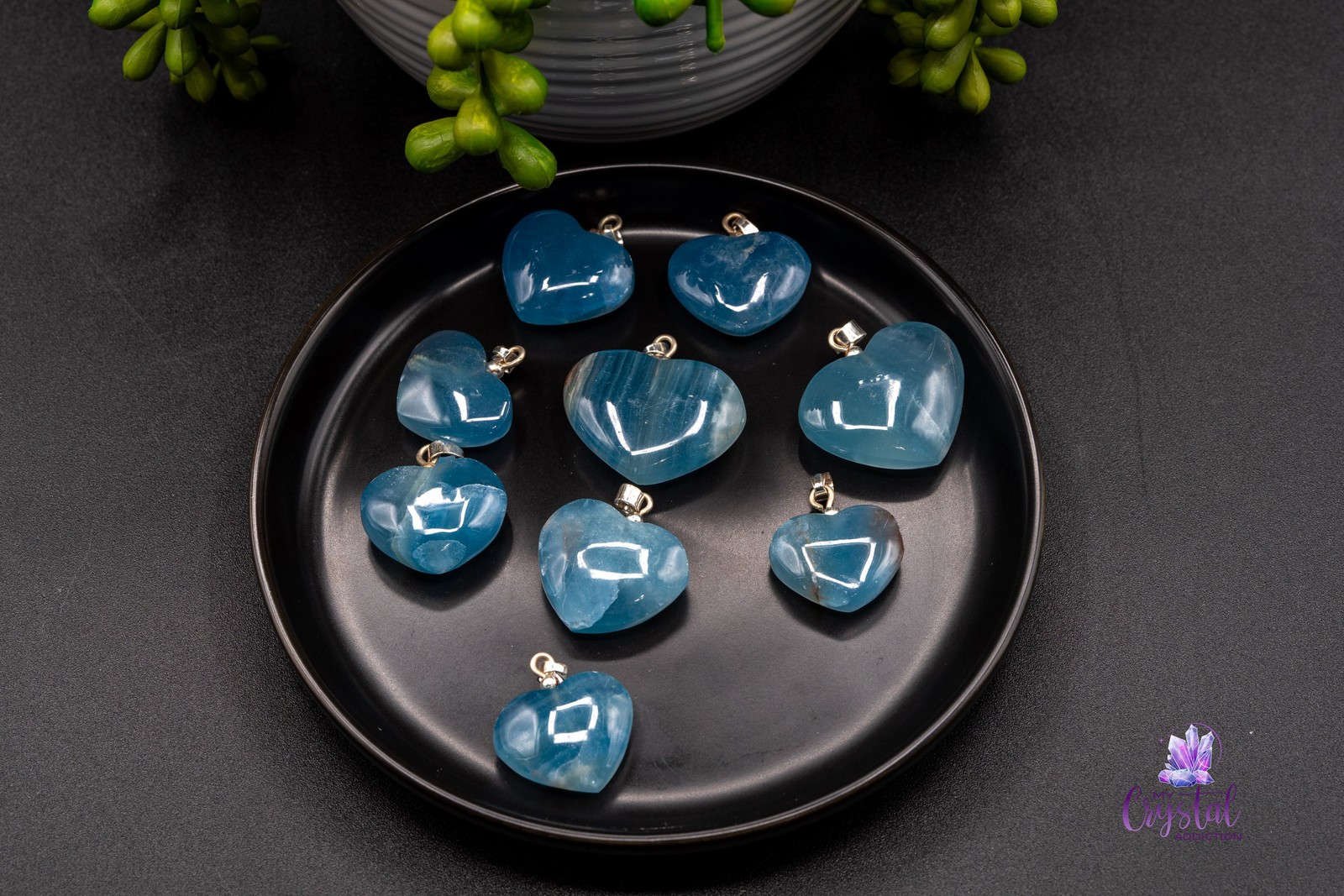 Blue Onyx Heart Pendants from Argentina (blue calcite)