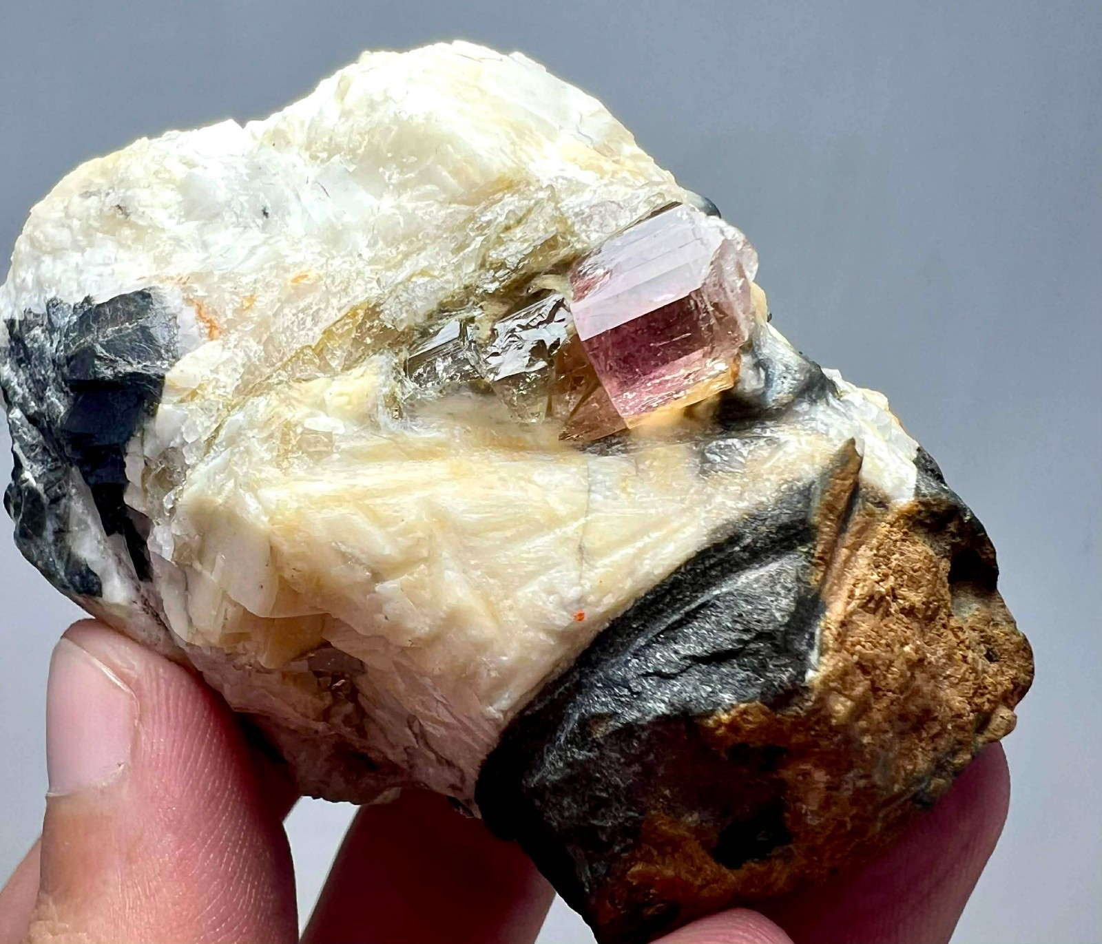 144 Gram Ultra Rare Eye Clean Pink Katlang Topaz Huge Crystal On Matrix @PAK
