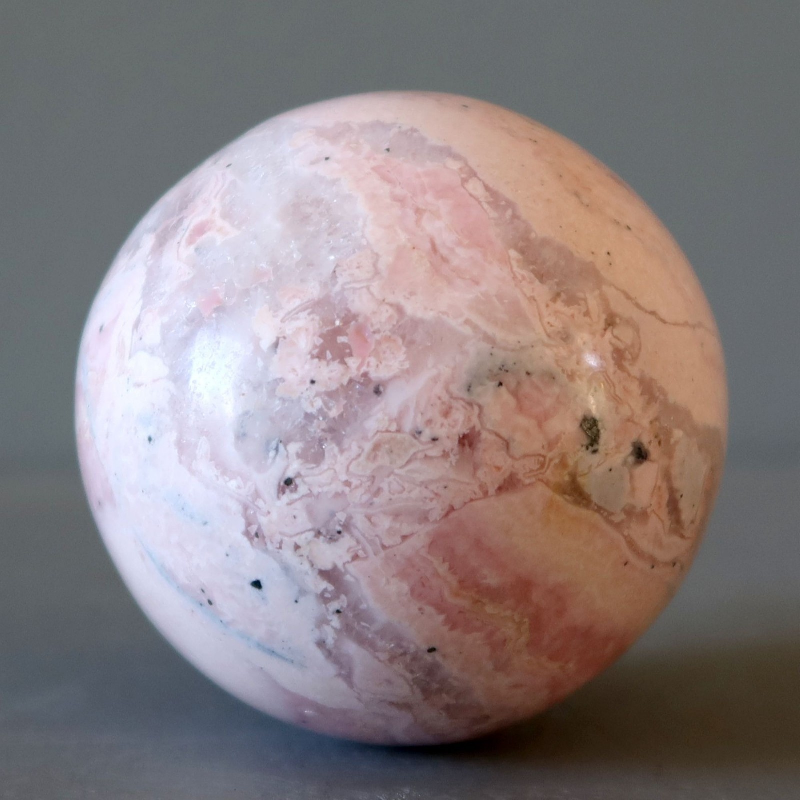 Rhodonite Sphere Wild Lover Crystal Ball Heart Chakra Pink Gemstone Orb 2.3″