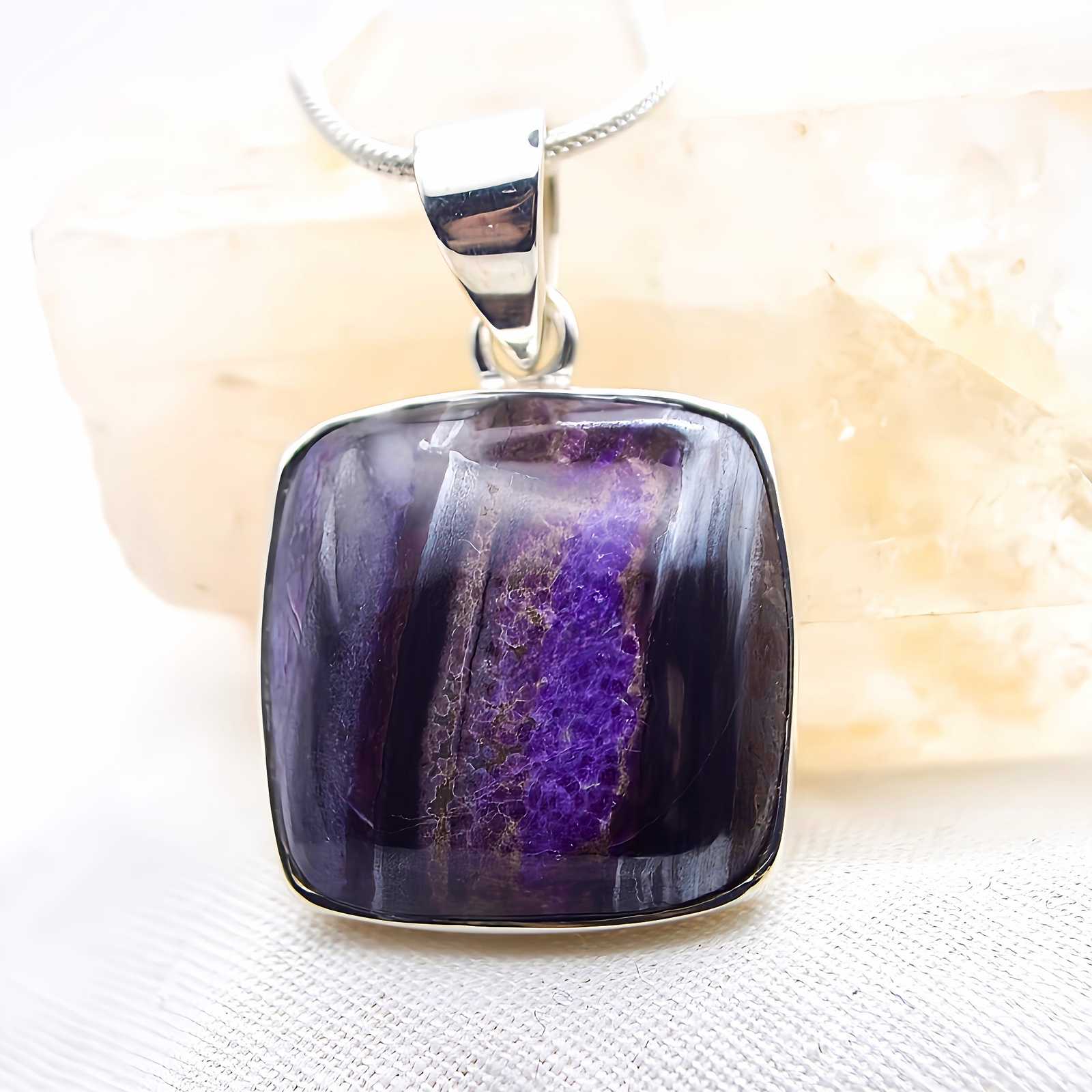 Sugilite Sterling Silver Pendant Genuine Rare Purple AA Crystal Indigo Child