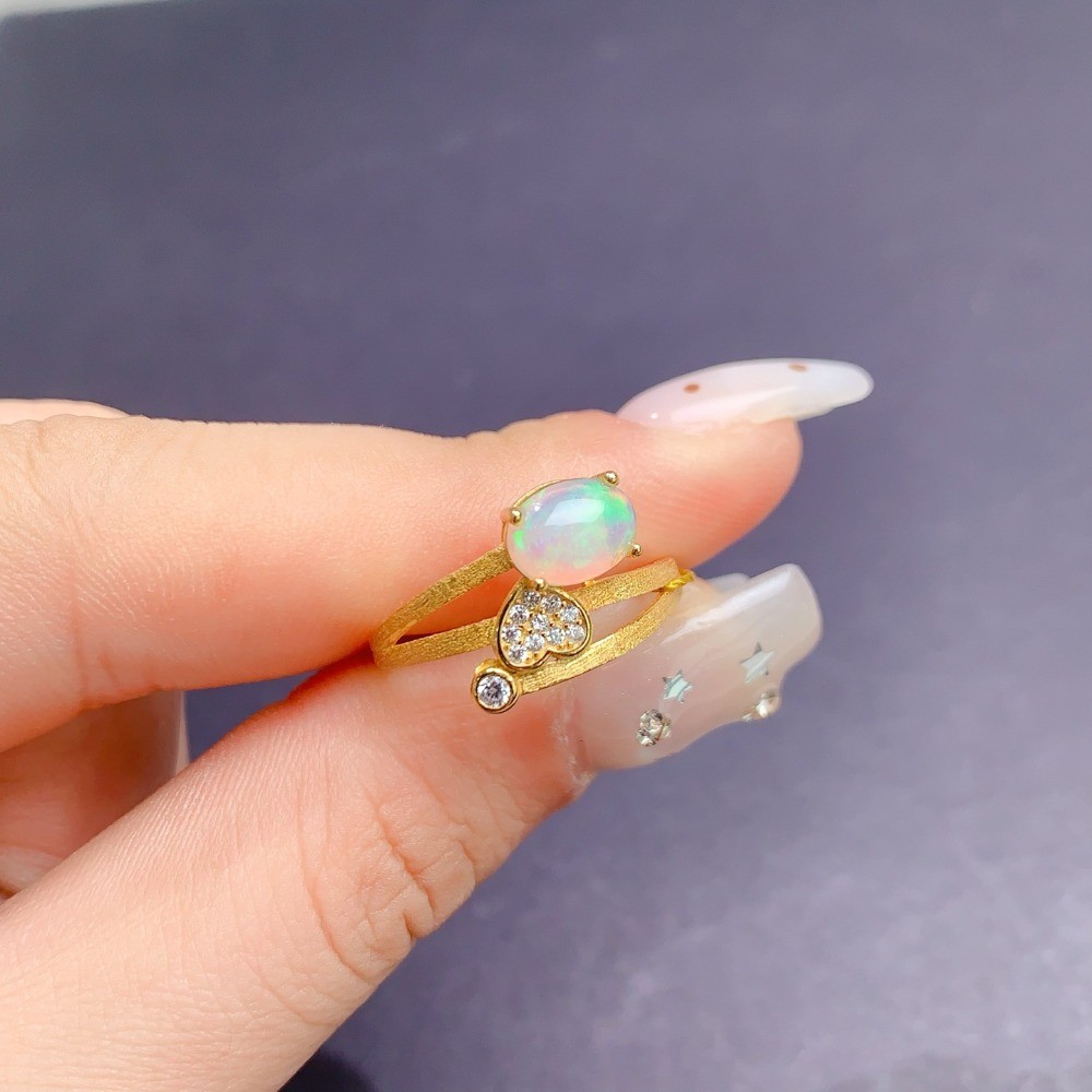 high quality Opal Open Adjustable Ring S925 Silver Plated 18K Gold Gemstone Gift