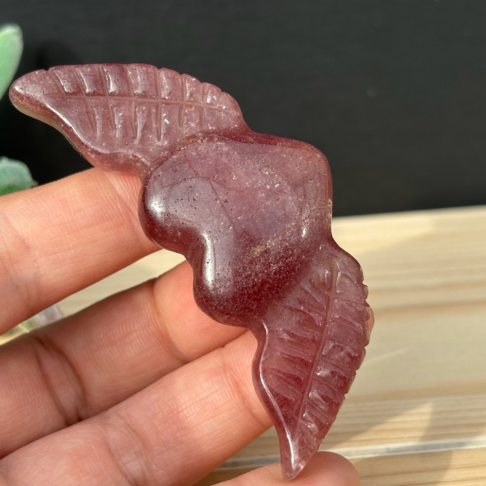 Natural Strawberry Quartz Love Wings Skull Carved Crystal Skull Reiki Healing