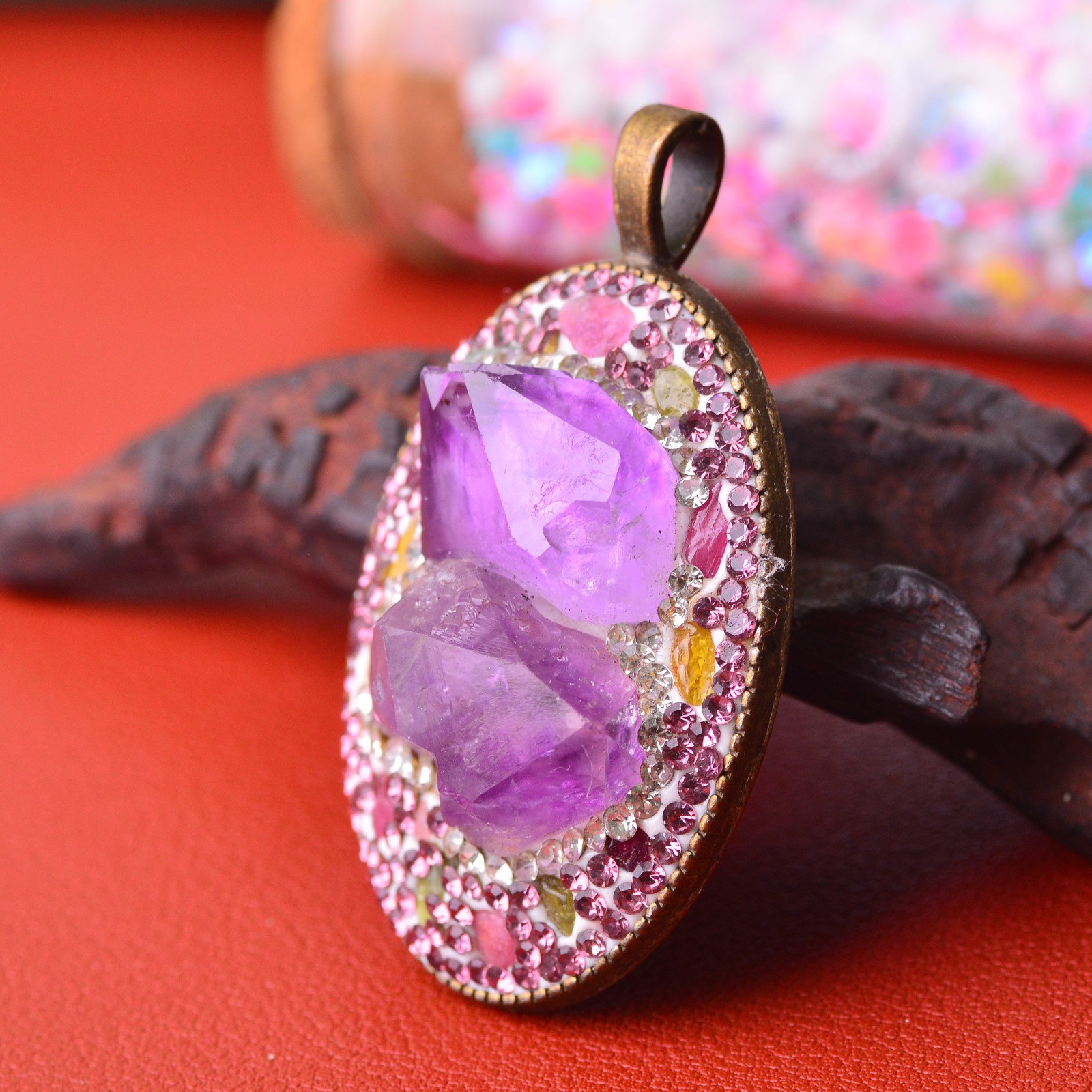Amethyst raw stone inlaid alloy necklace gemstone jewelry Energy Crystal