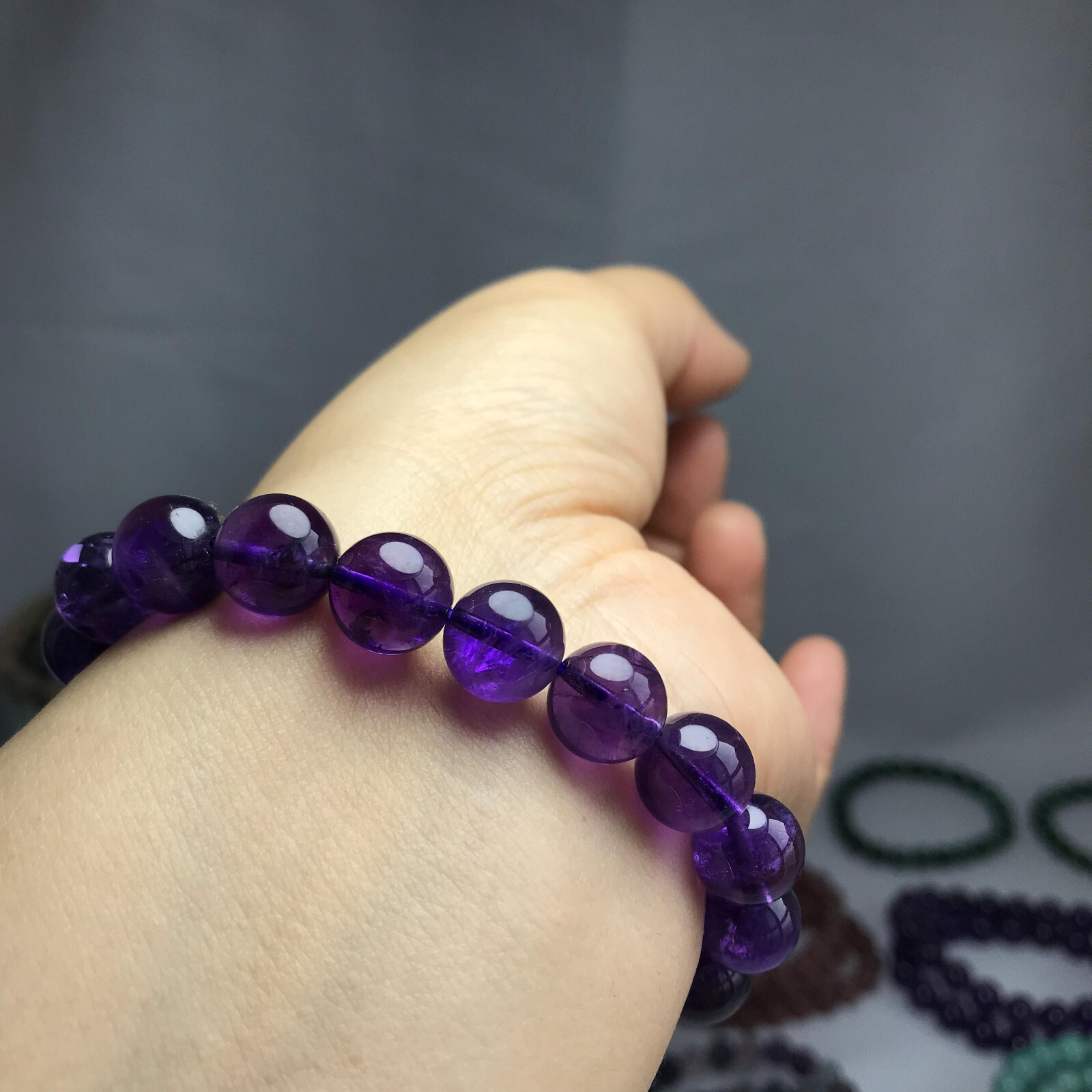 10mm Top Natural amethyst gemstone Crystal chain beads bracelet 29g A5267