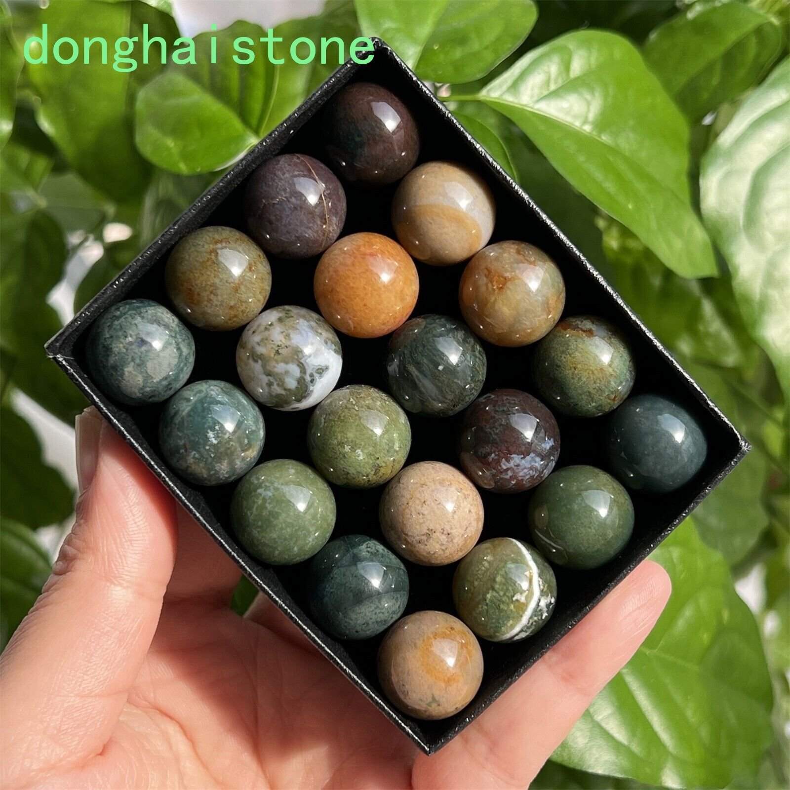 13x Natural Ocean jasper carved ball quartz crystal Sphere reiki healing 15mm+