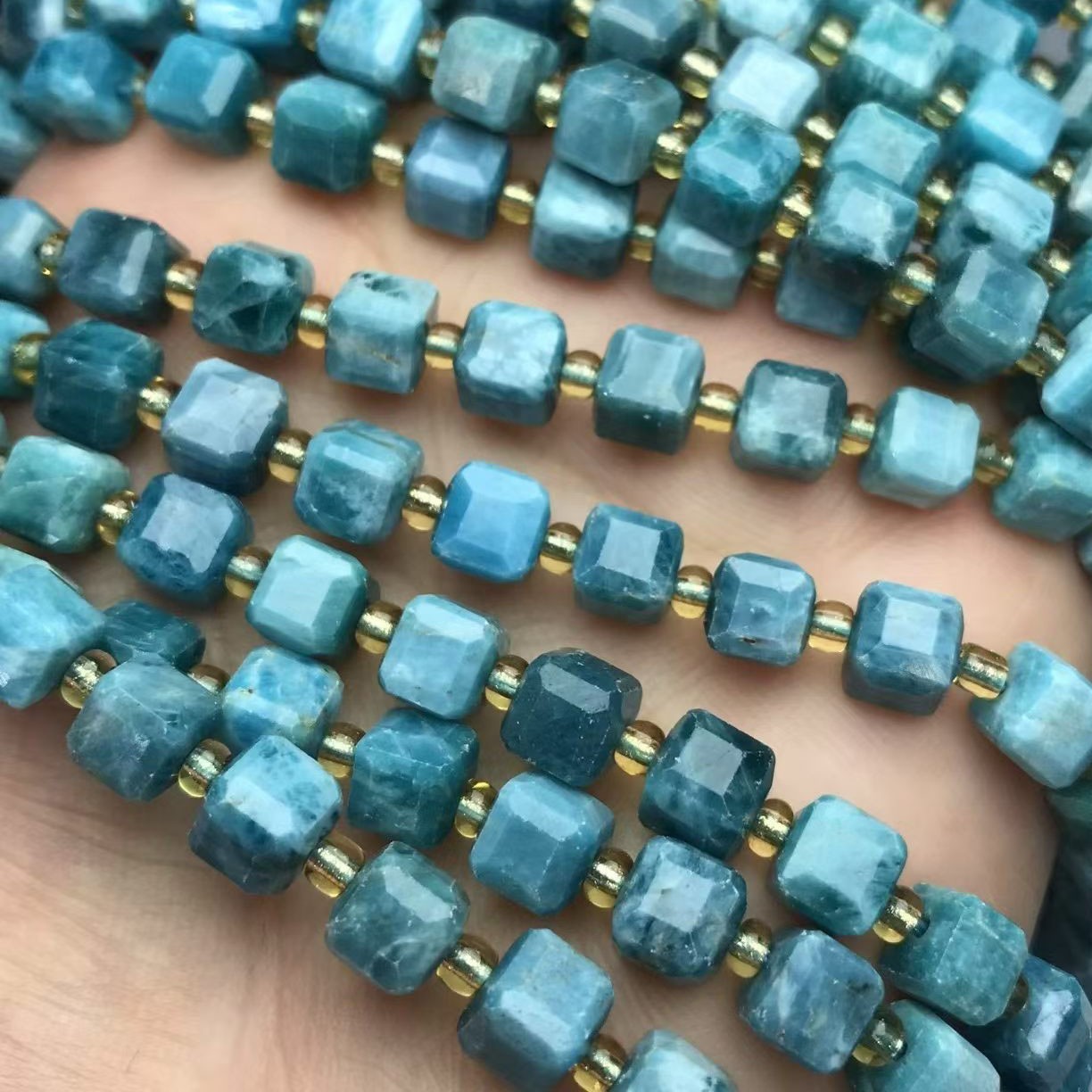 Natural Blue Apatite Beads for cube sugar DIY Bracelet Necklace Jewelry Making