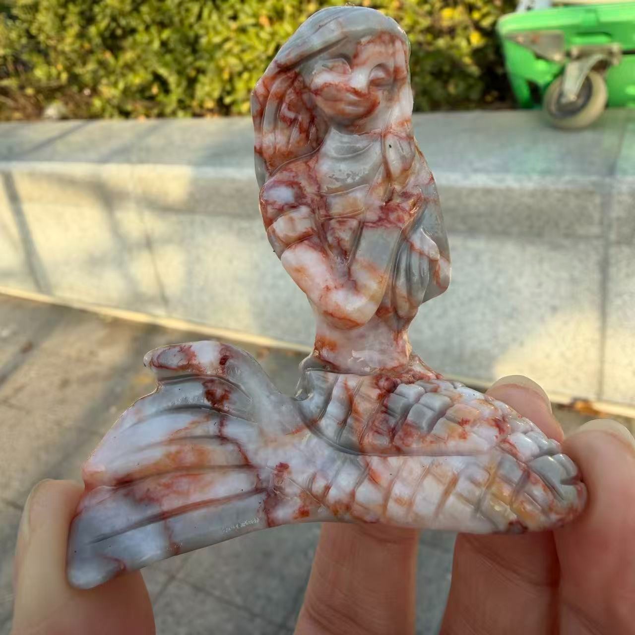 1pc Natural Red Network Quartz Carved Mermaid Skull Crystal Reiki Healing Gift