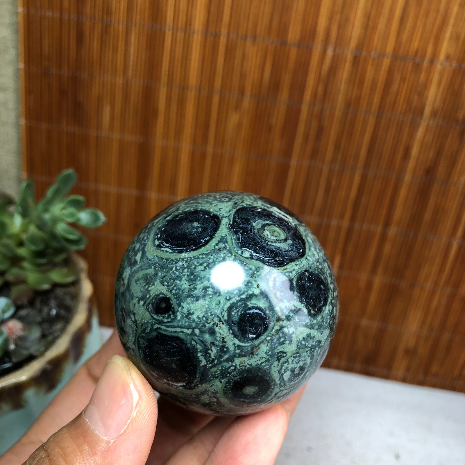 50mm NATURAL Green Kambaba jasper sphere ball quartz Crystal Healing 185g A6140