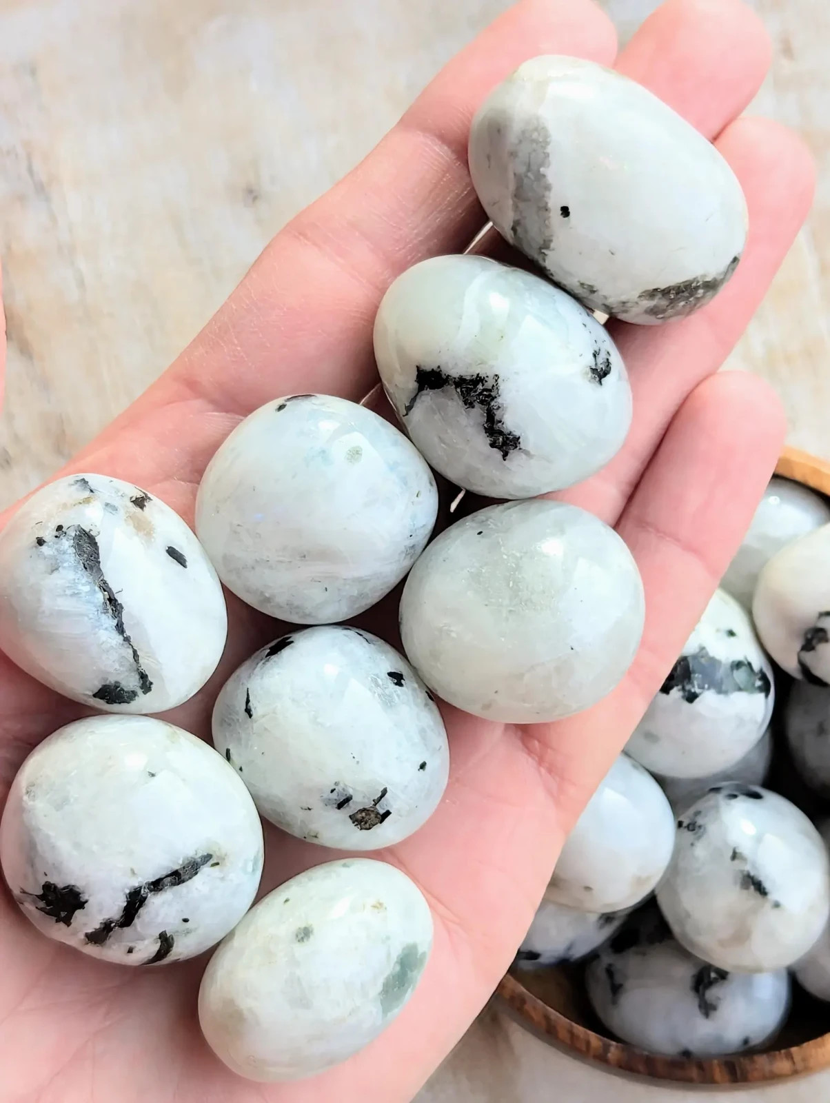 3pcs Black Rainbow Moonstone Tumbled Stones Palm Stone Worry Stone Art Display