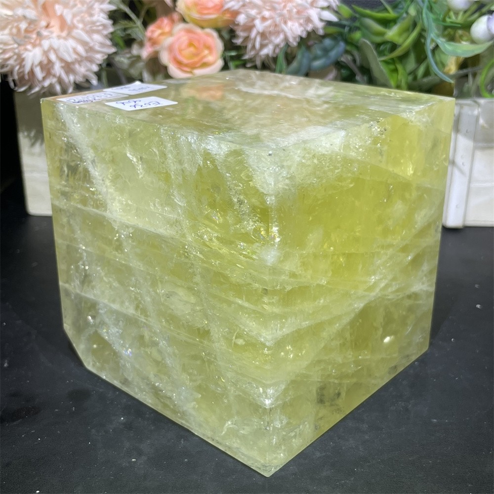6.3LB 4″Natural A+Citrine Cube Square Carving Crystal Quartz Rainbow Reiki Decor